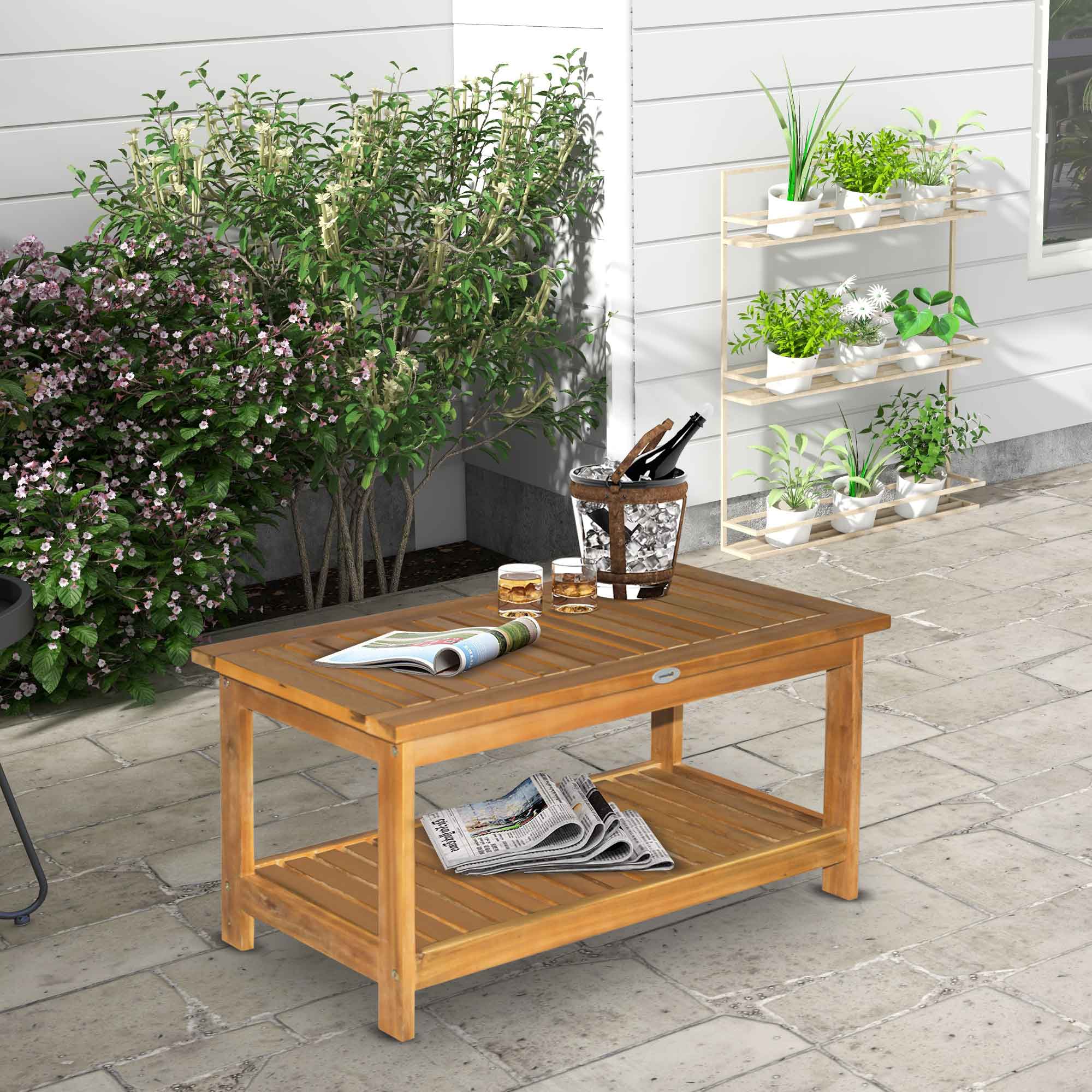 45 x 90cm Acacia Wood Two-Tier Garden Table