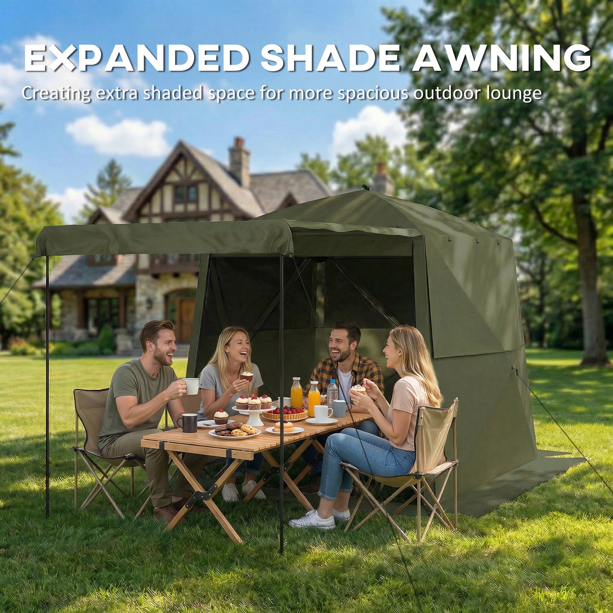 Pop Up Gazebo Waterproof Instant Shelter with Awning Mesh Windows for Camping Patio 2 x 2 m, Army Green