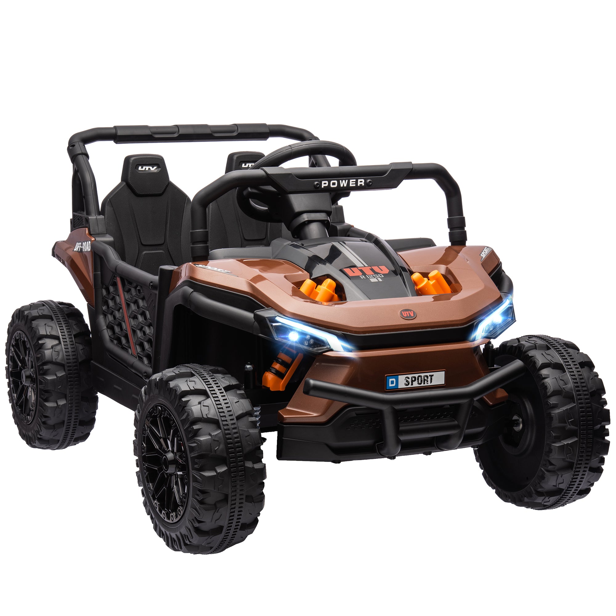 12V Battery Powered Ride on Truck w/ Remote, 4 Suspension Wheels, Horn Lights Music USB, for 3-5 Years Old - Brown