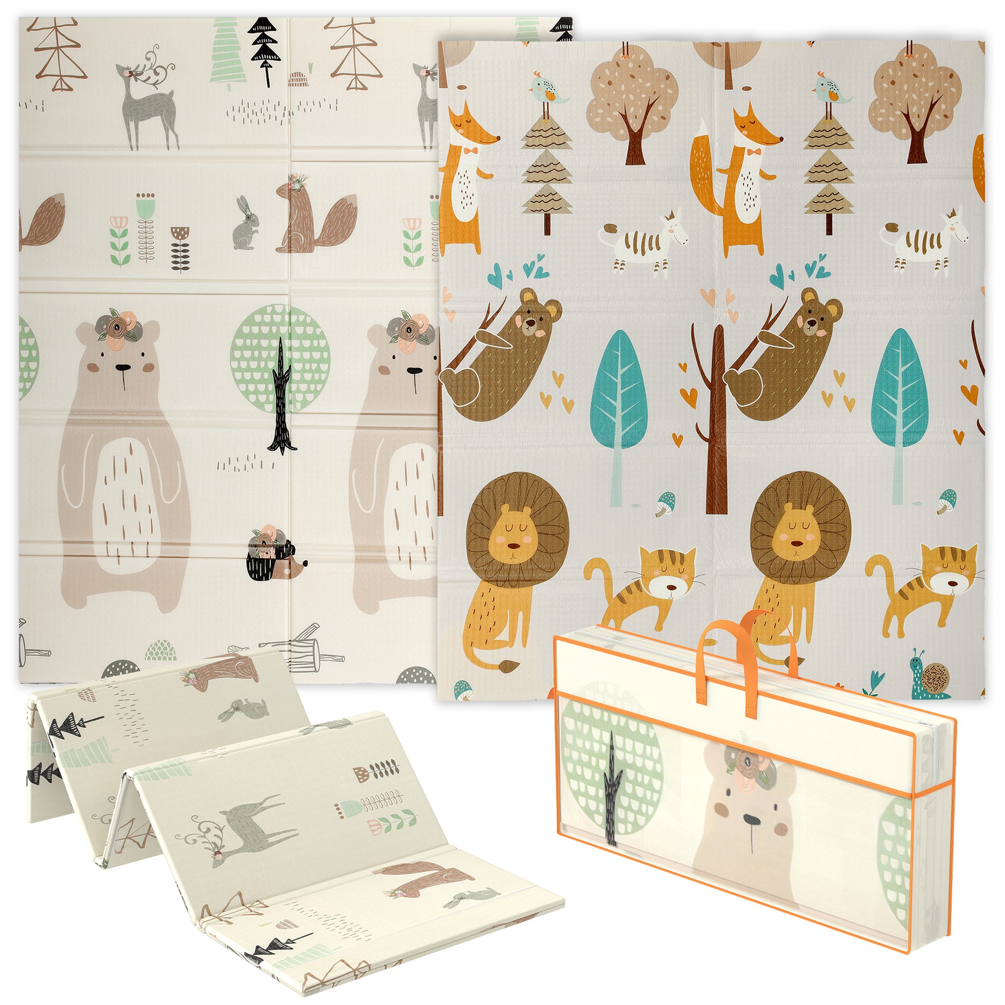 Animal-Themed Baby Plat Mat Double Sided, Foldable, Water-Resistant for Outdoor/Indoor, 177 x 146 x 1.5cm