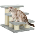 3-Step Pet Stairs Ladder with Scratching Posts for Cats and Dogs - Grey
