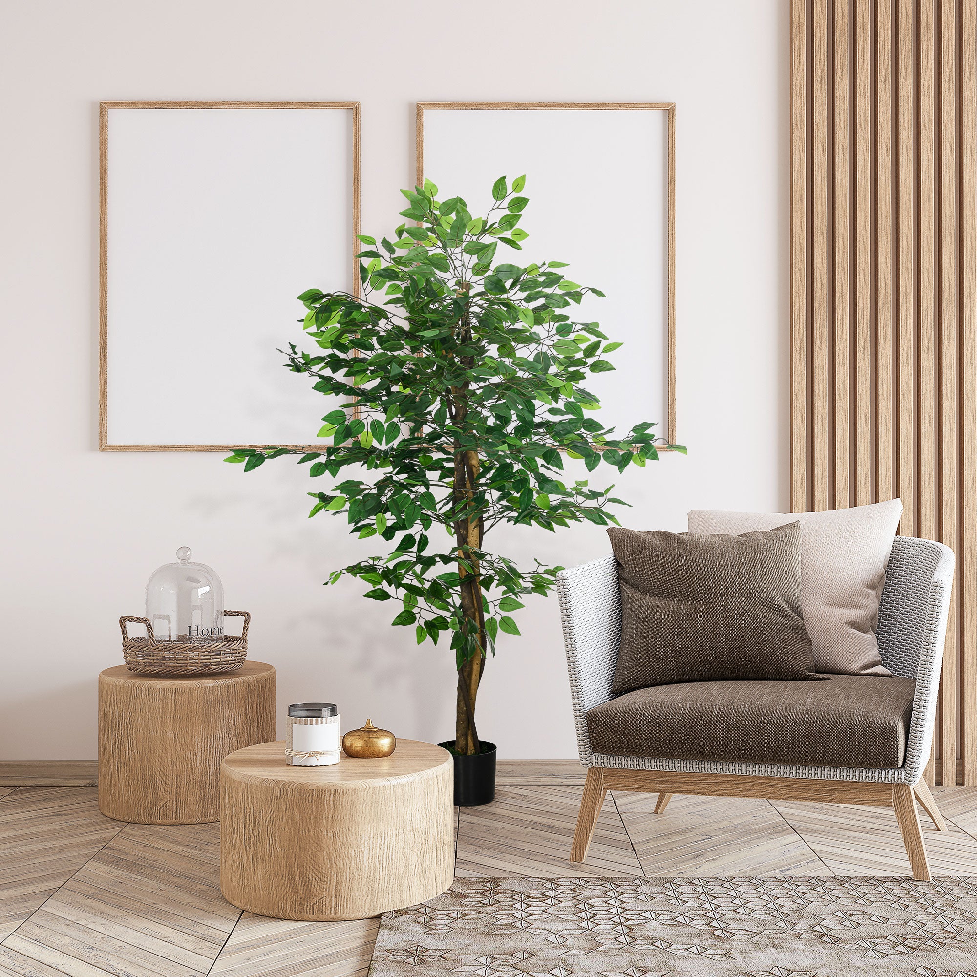 150cm Artificial Tree, Indoor Outdoor Fake Ficus with Pot for Home Office Living Room Decor