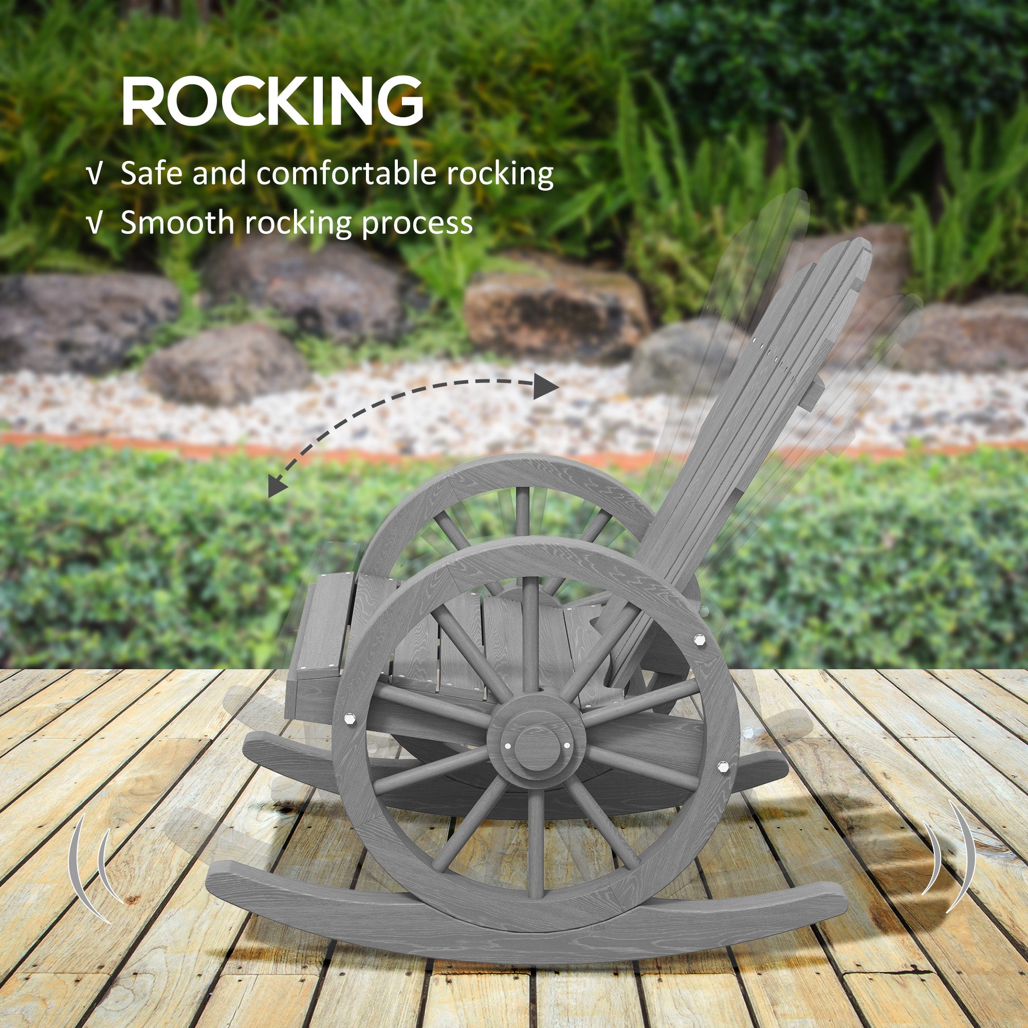 Wooden Adirondack Rocking Chair Outdoor Reclining Patio Grey