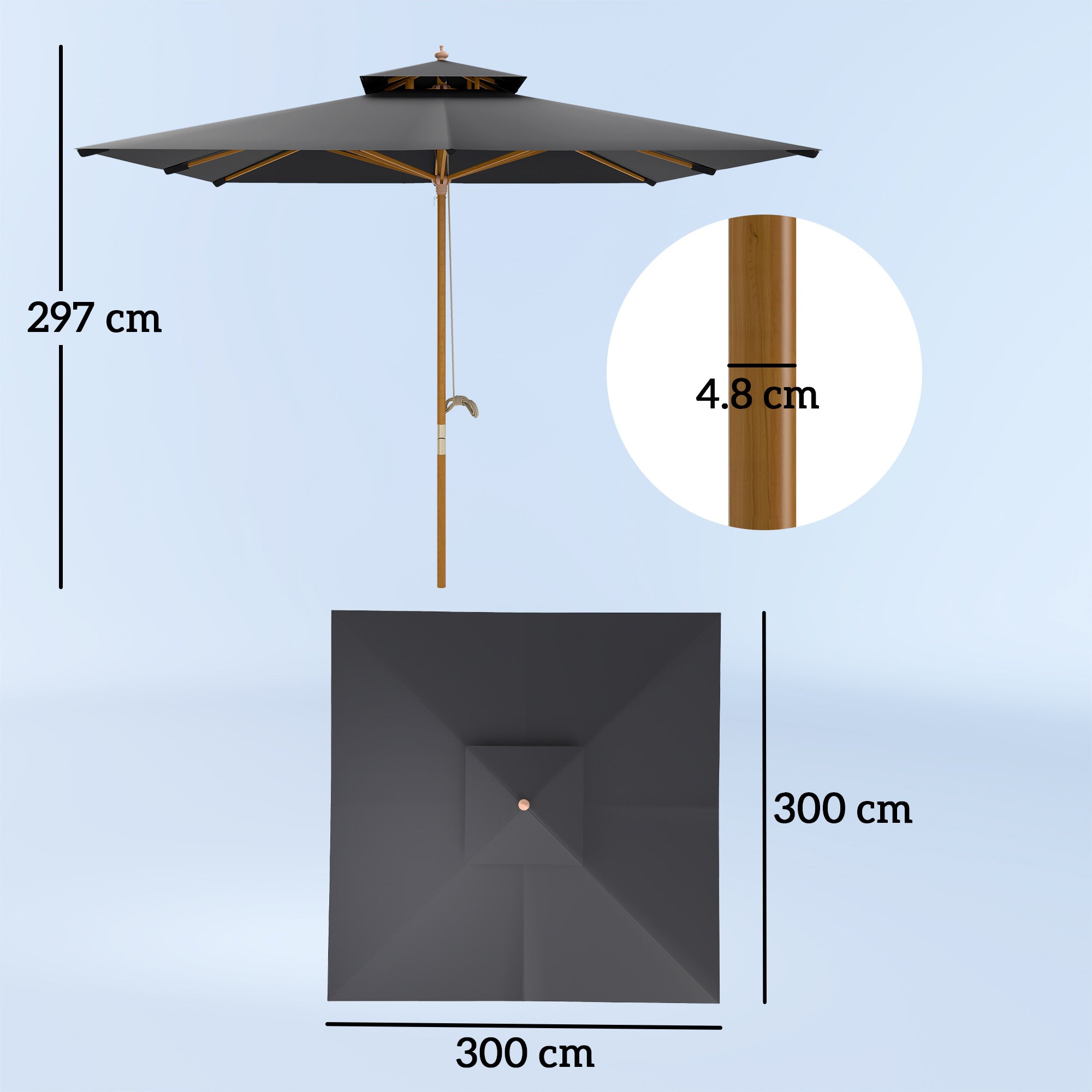 3 m Square Garden Parasol - Black