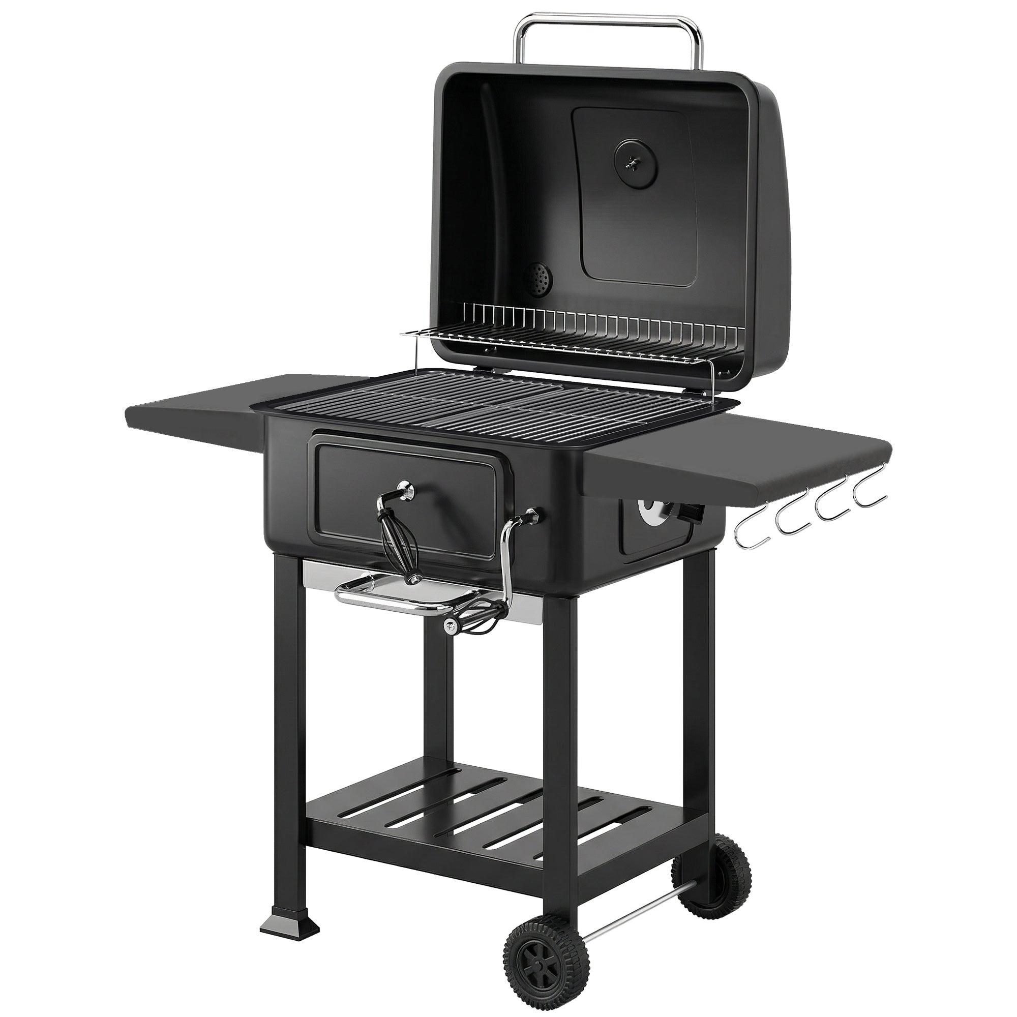 Charcoal BBQ Grill with Adjustable Charcoal Pan, Large Barbecue Grill Smoker with Side Tables, Temperature for Outdoor