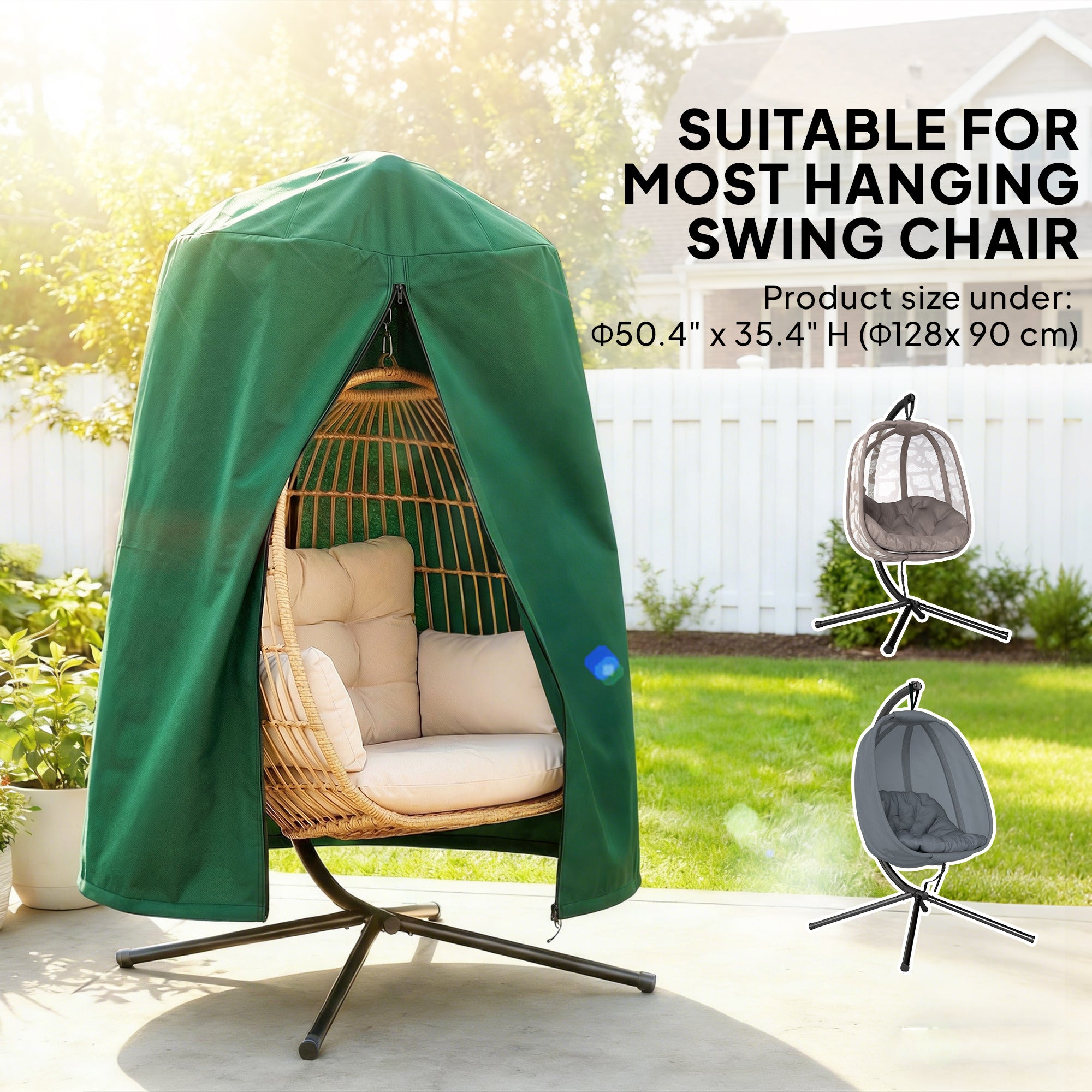 190 x Φ128cm Hanging Egg Chair Furniture Cover - Green