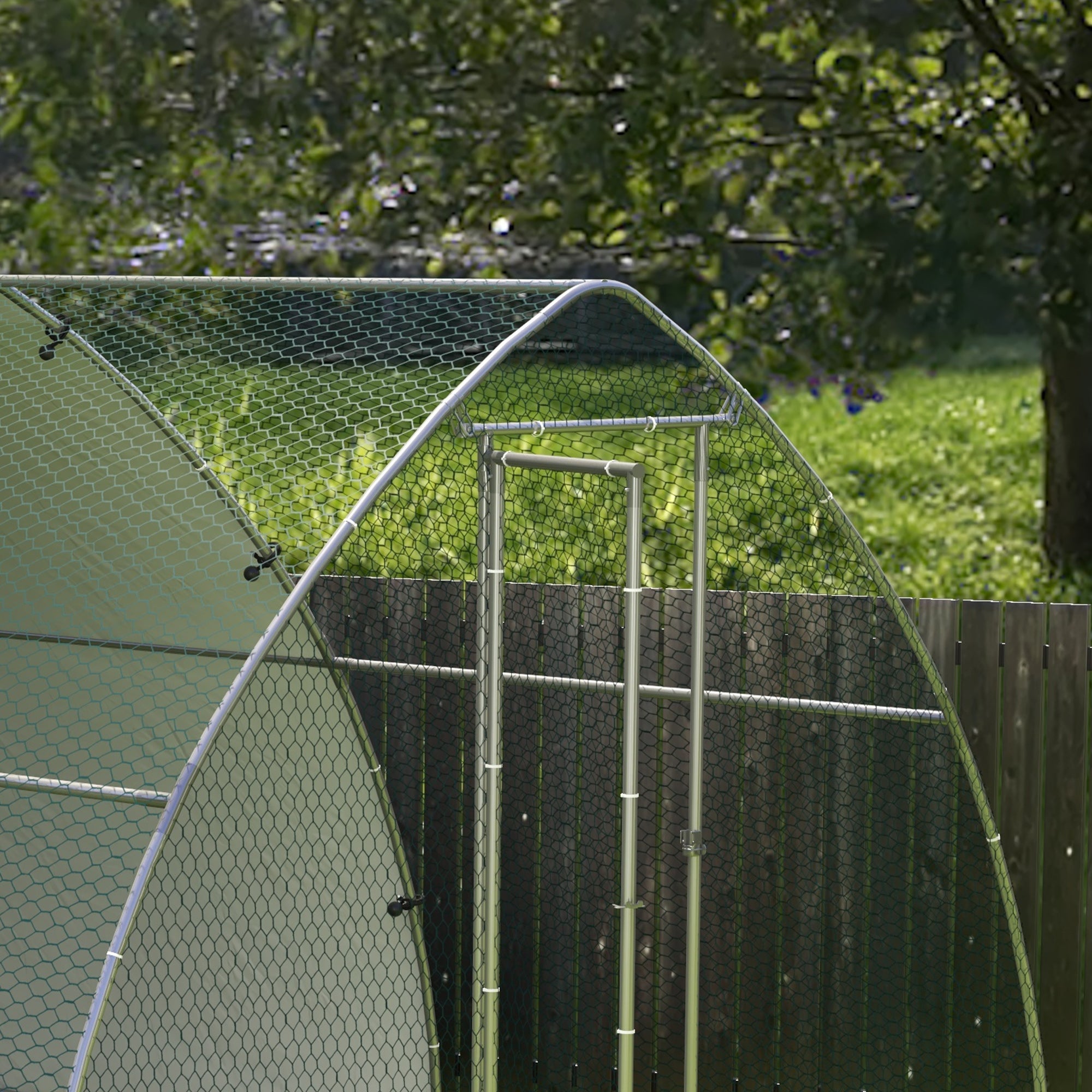 Galvanised Outdoor Chicken Coop, with Cover, for 8-12 Chickens, Hens, Ducks, Rabbits, 3 x 3.8 x 2.2m - Silver Tone