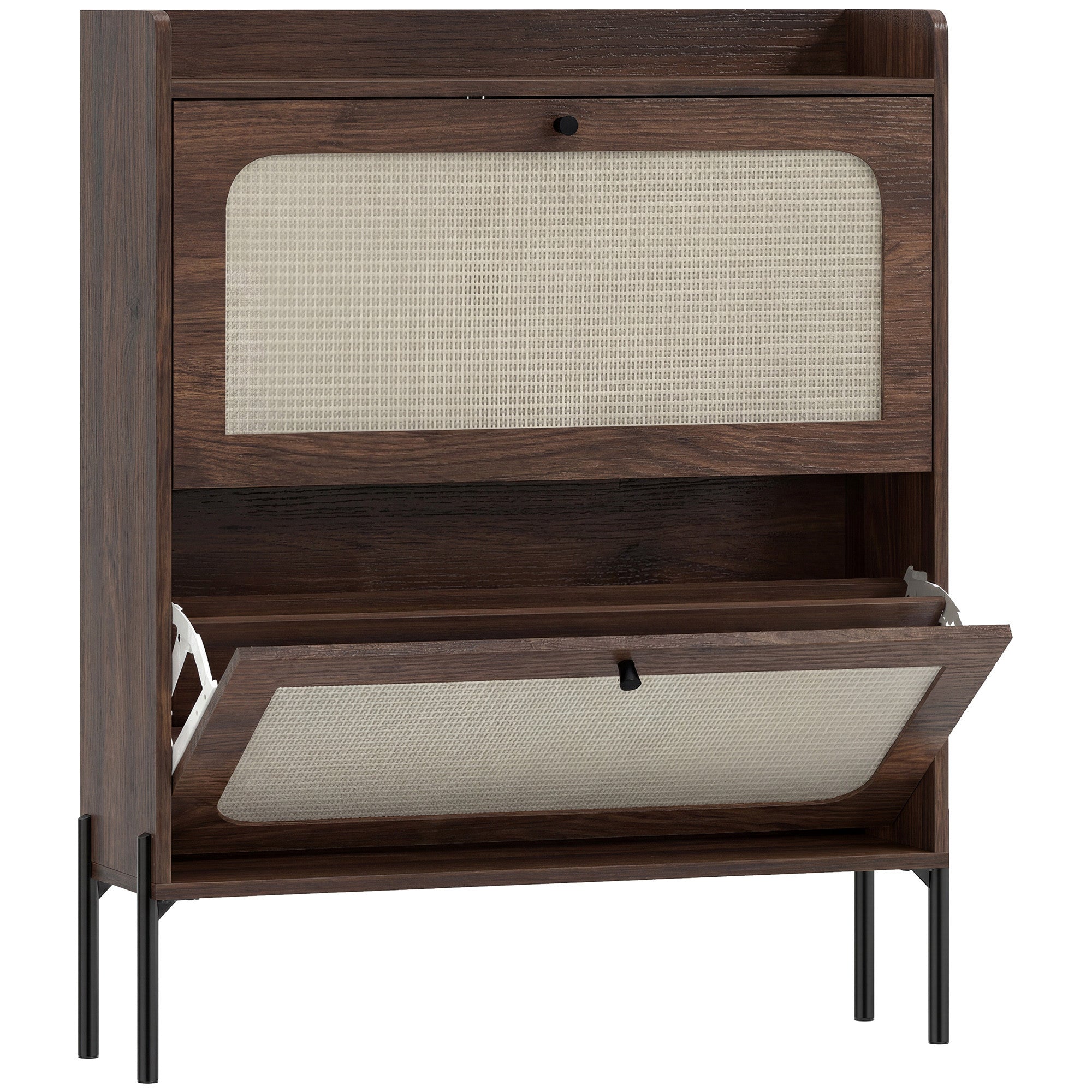 Shoe Cabinet with 2 Flip Drawers, Boho Narrow Shoe Storage Cabinet, Dark Brown