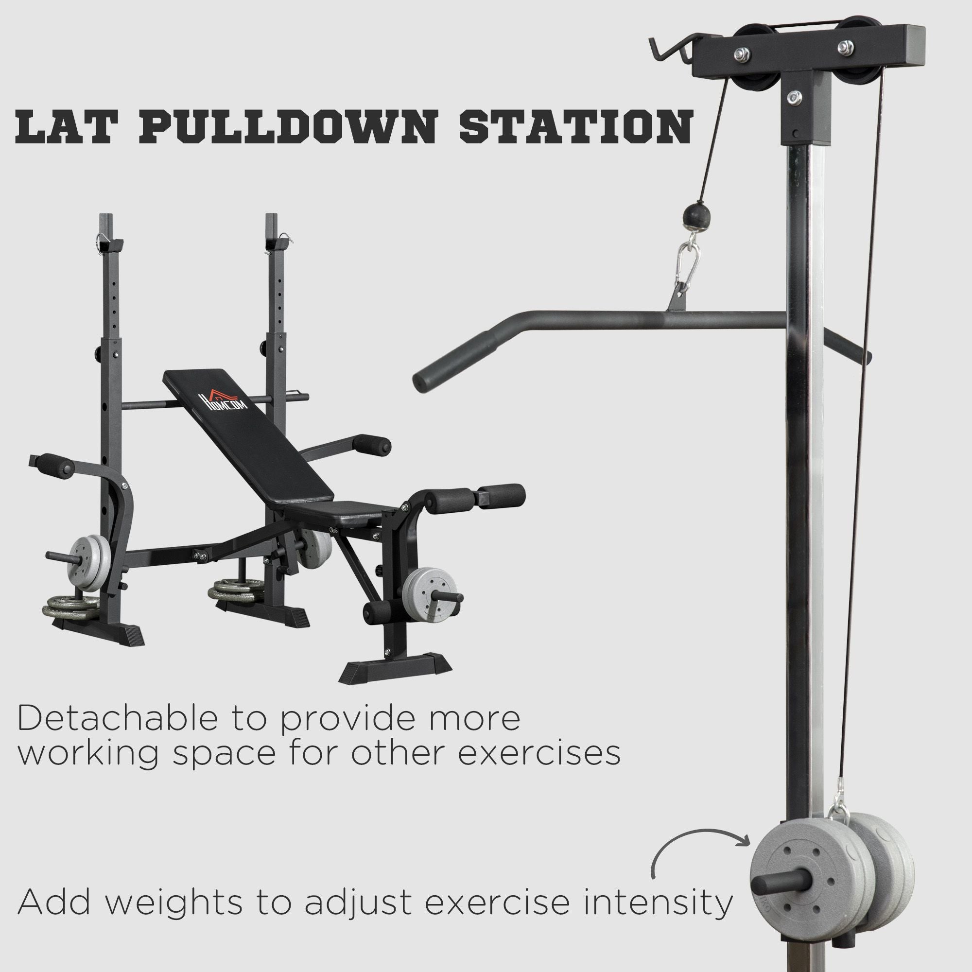 Adjustable Weight Bench with Pulley System, Incline Bench Press Set with Squat Rack, Leg Developer, Butterfly and Weight Storage, for Home Gym Full Body Workout