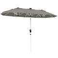 3 m Double-Sided Garden Parasol with LED Solar Lights, Outdoor Extra Large Sun Umbrella with Crank Handle, Grey