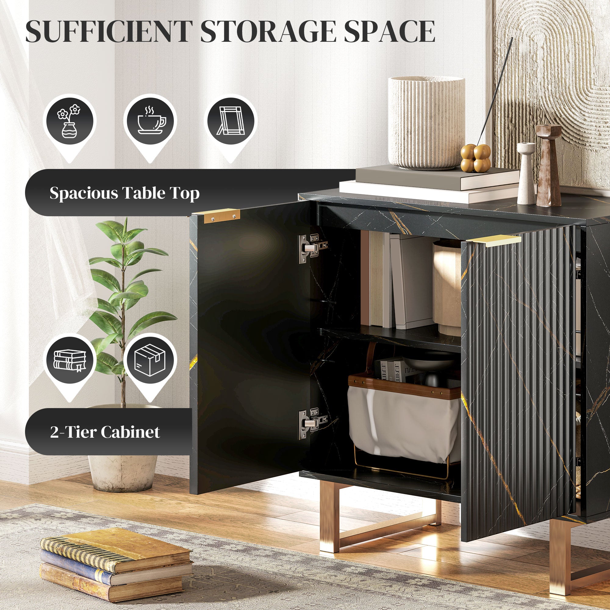 Elegant Storage Sideboard - Black/Gold-Tone