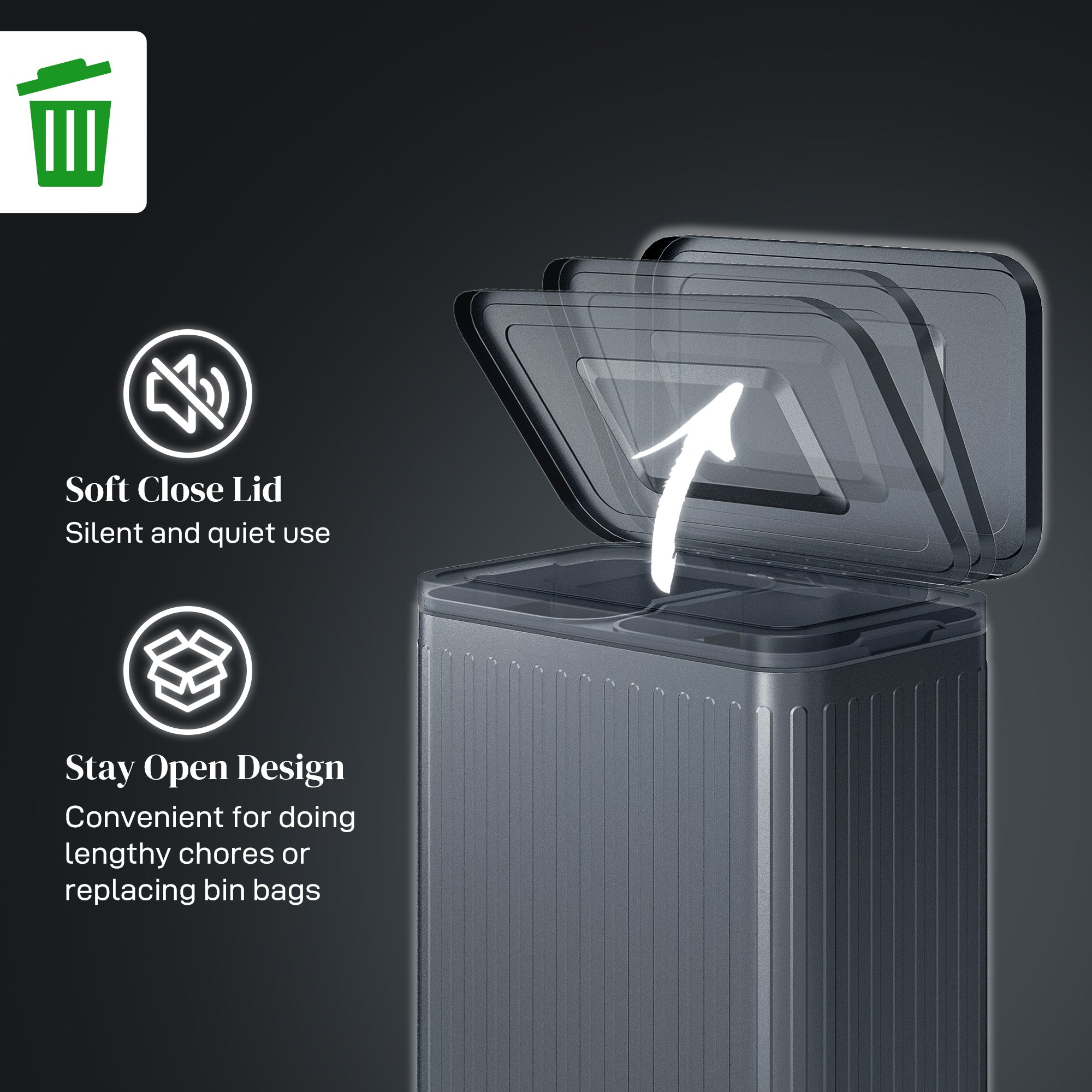 40L Dual Compartment Rubbish Bin, with Soft-Close Lid - Black