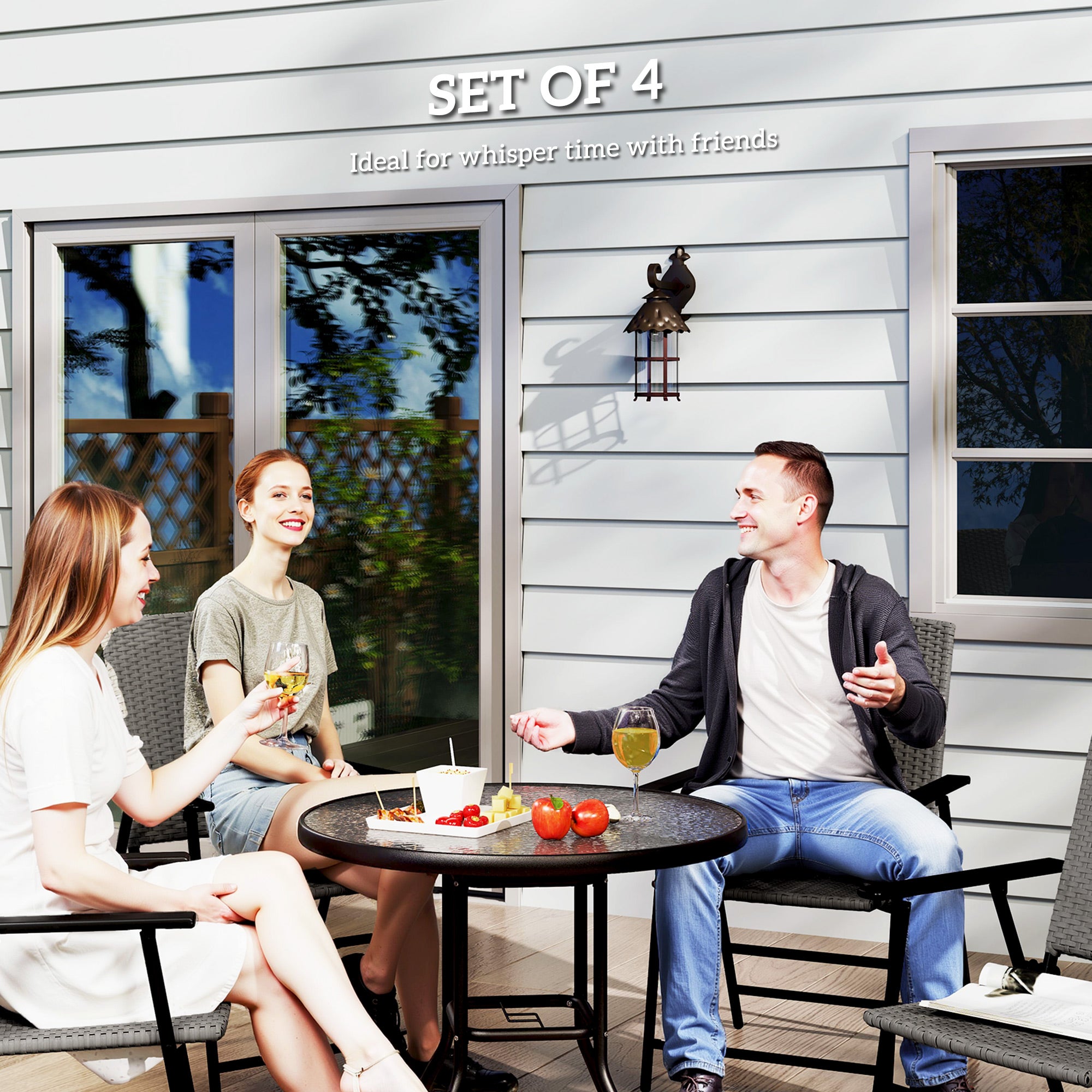 Set of Four Folding Rattan Seat Chairs - Grey