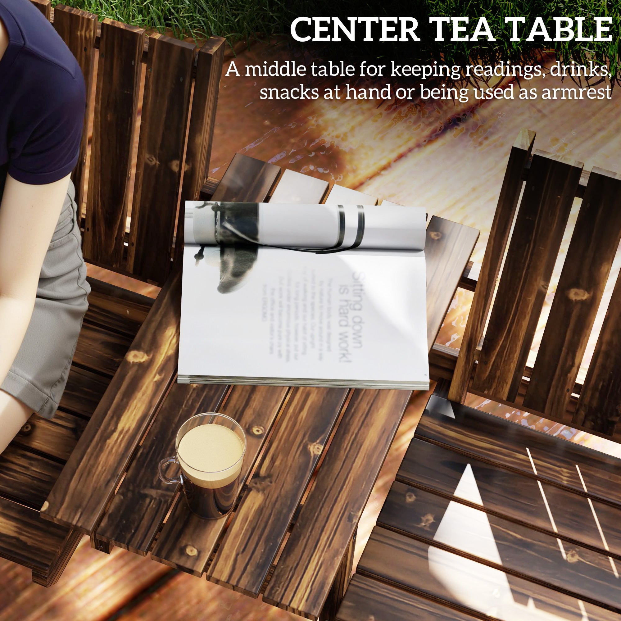 2 Seater Garden Bench with Table and Parasol Hole - Carbonised Finish