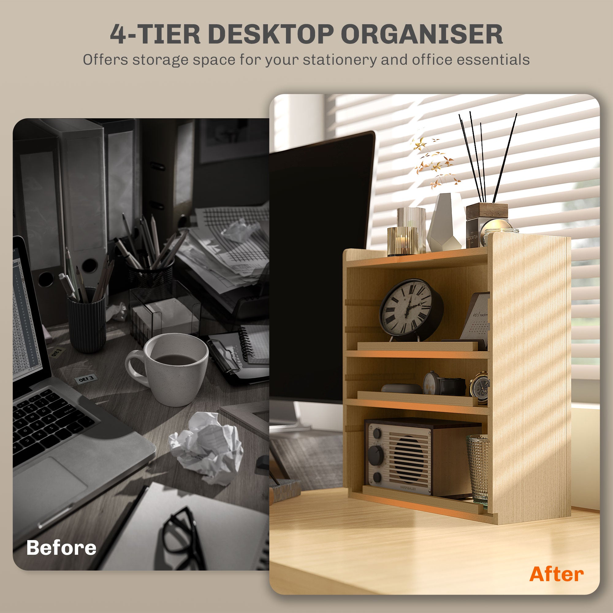 Four-Tier Desktop Organiser - Oak Tone