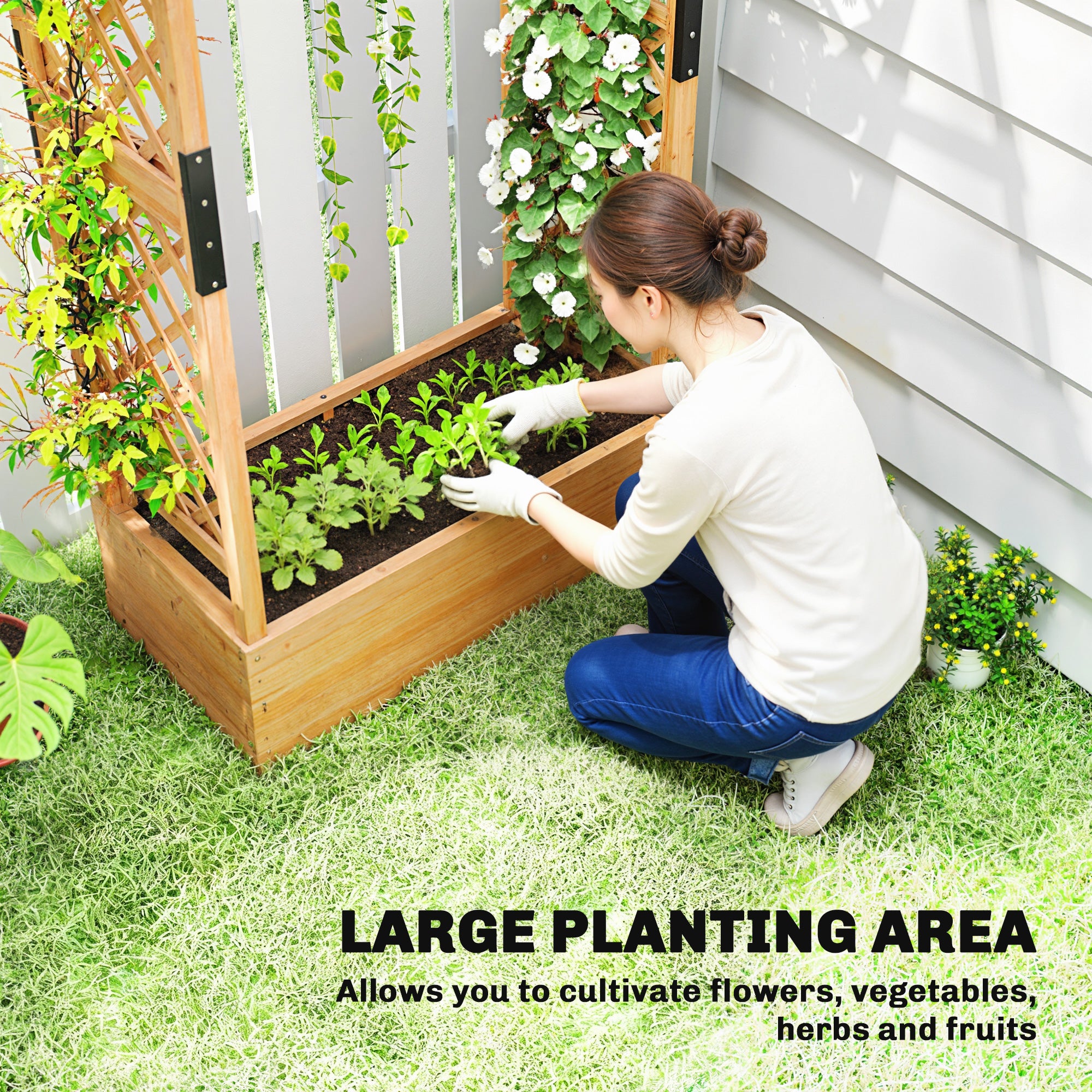 Fir Wood 110 x 44 cm Planter and Trellis Garden Bed