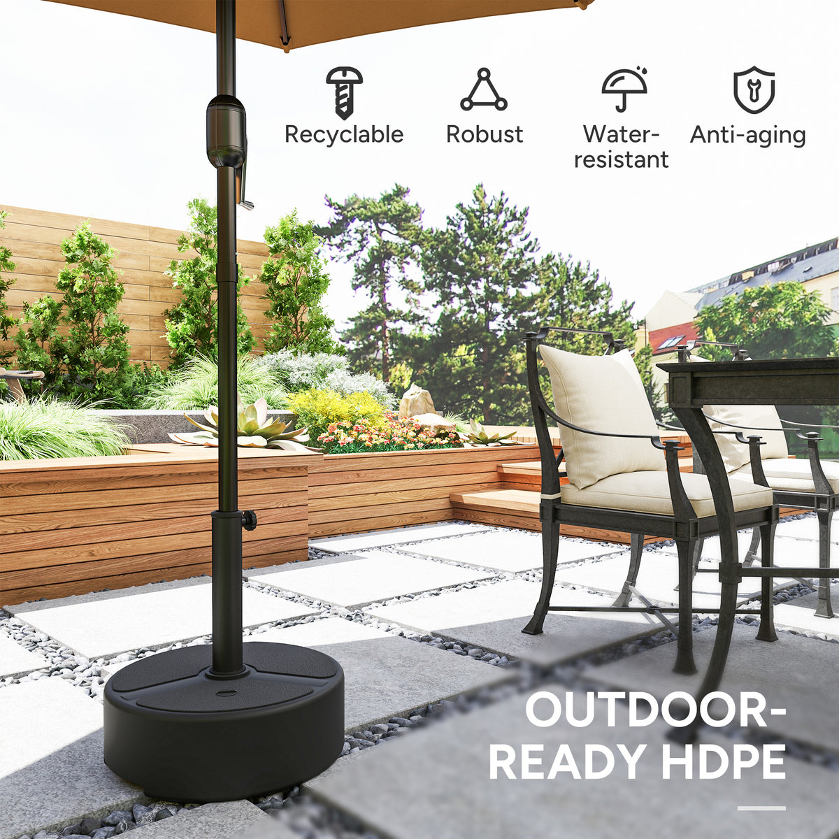 Heavy Duty Round Garden Parasol Base for 38-48mm Poles - Black