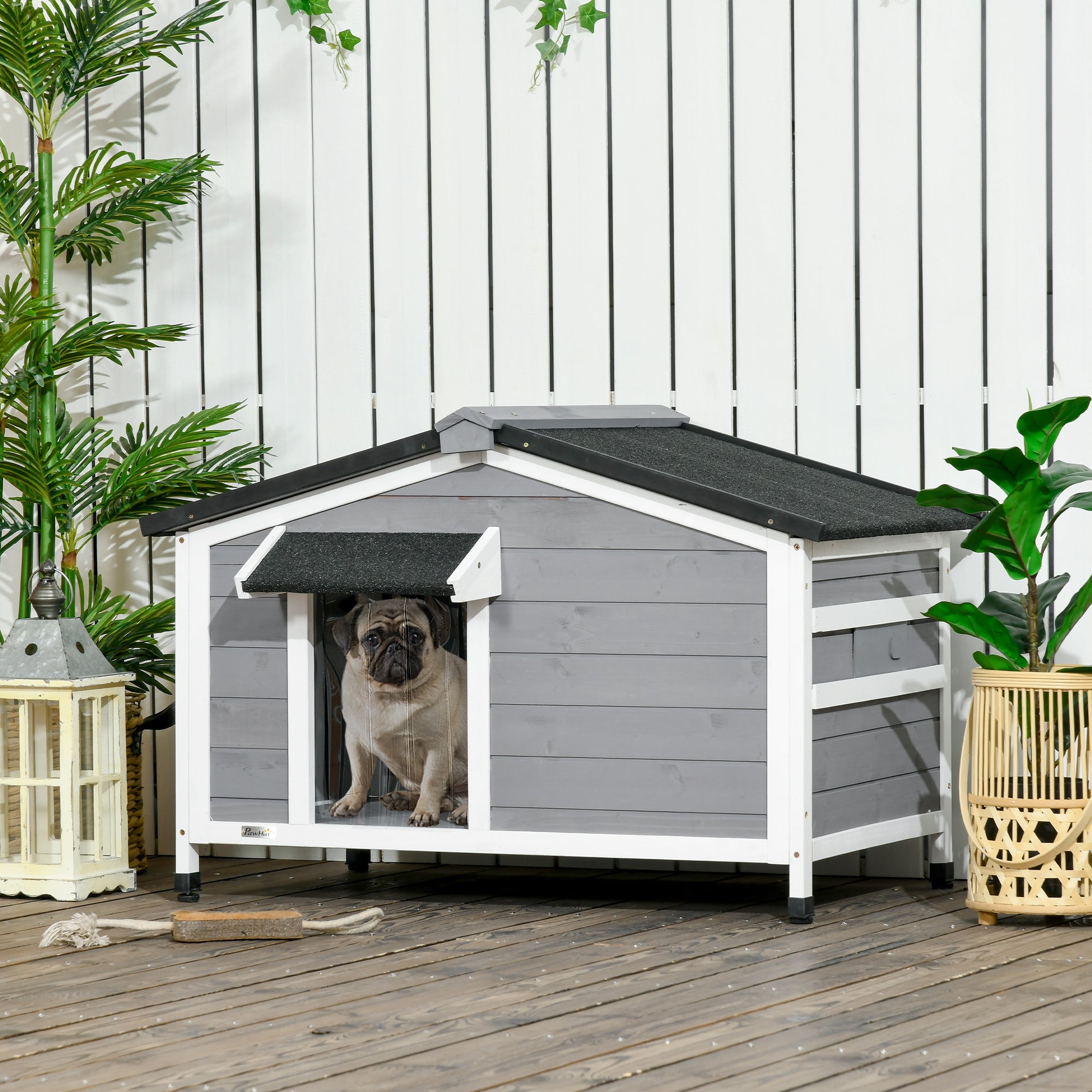 Wooden Dog Kennel for Outside, for Small Dogs, 65H x 97L x 72Wcm, Grey