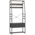 Coat Rack with Shoe Storage, Hall Tree, Industrial Coat Stand with Shoe Bench, 10 Removable Hooks, 2 Fabric Drawers and Clothes Rail for Entryway, Hallway, Grey
