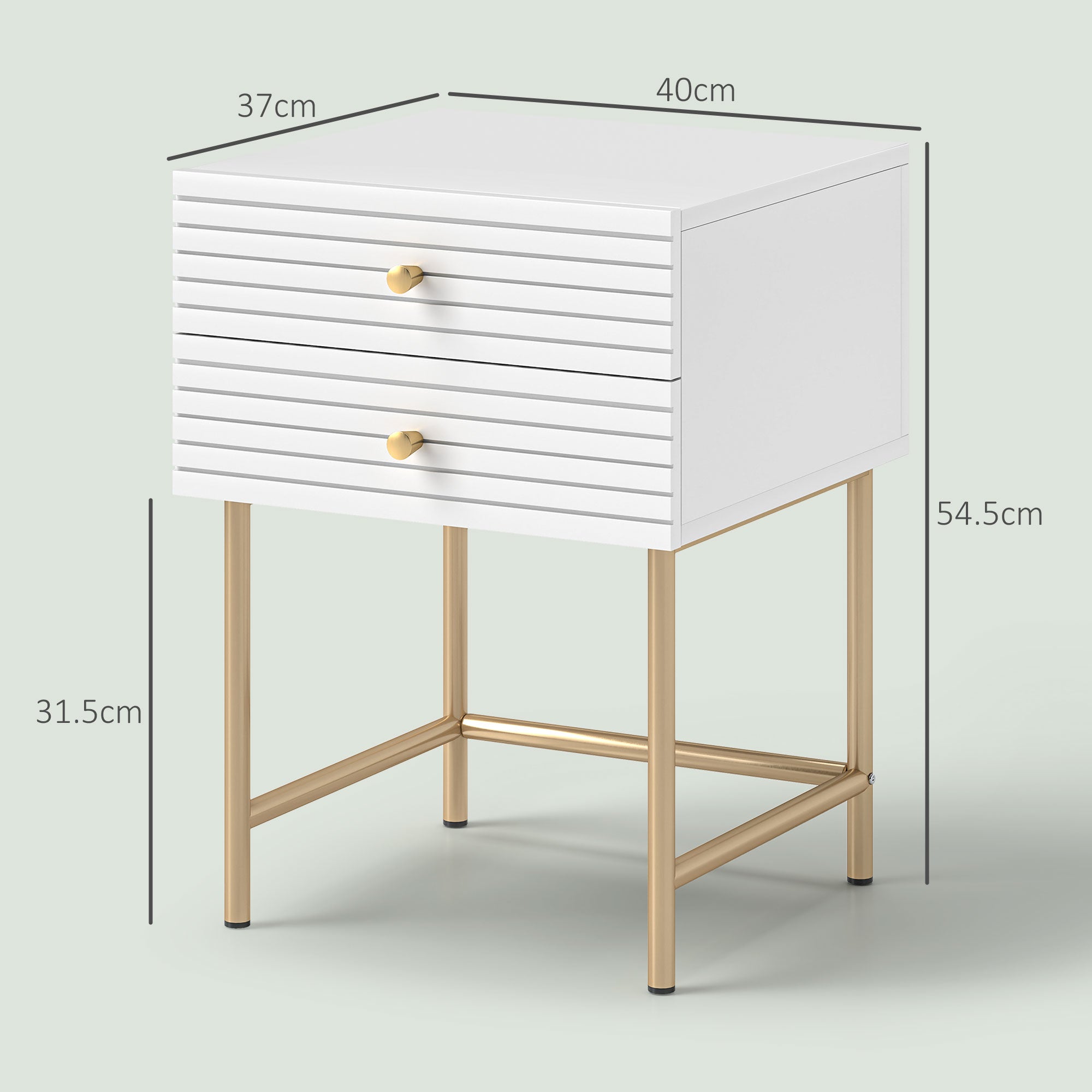 Set of Two Elegant Bedside Tables - White/Gold-Tone