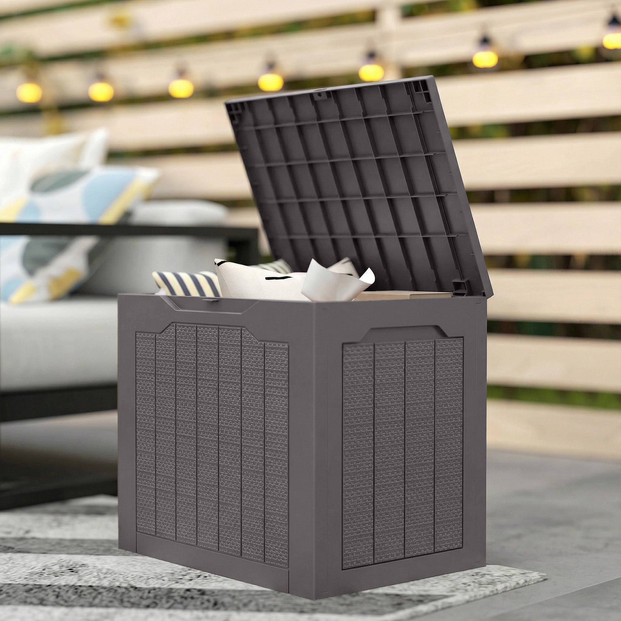 93L Plastic Garden Storage Box, Outdoor Storage Box with Handles, Waterproof Outdoor Storage Container, Brown
