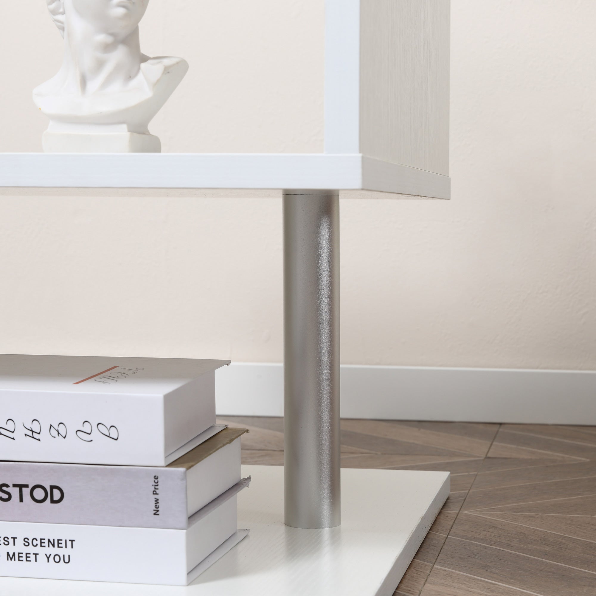 Wooden S Shape Cube Coffee Table 2 Tier Storage Shelves Organizer Office Bookcase Living Room End Desk Stand Display Set of 2 (White)