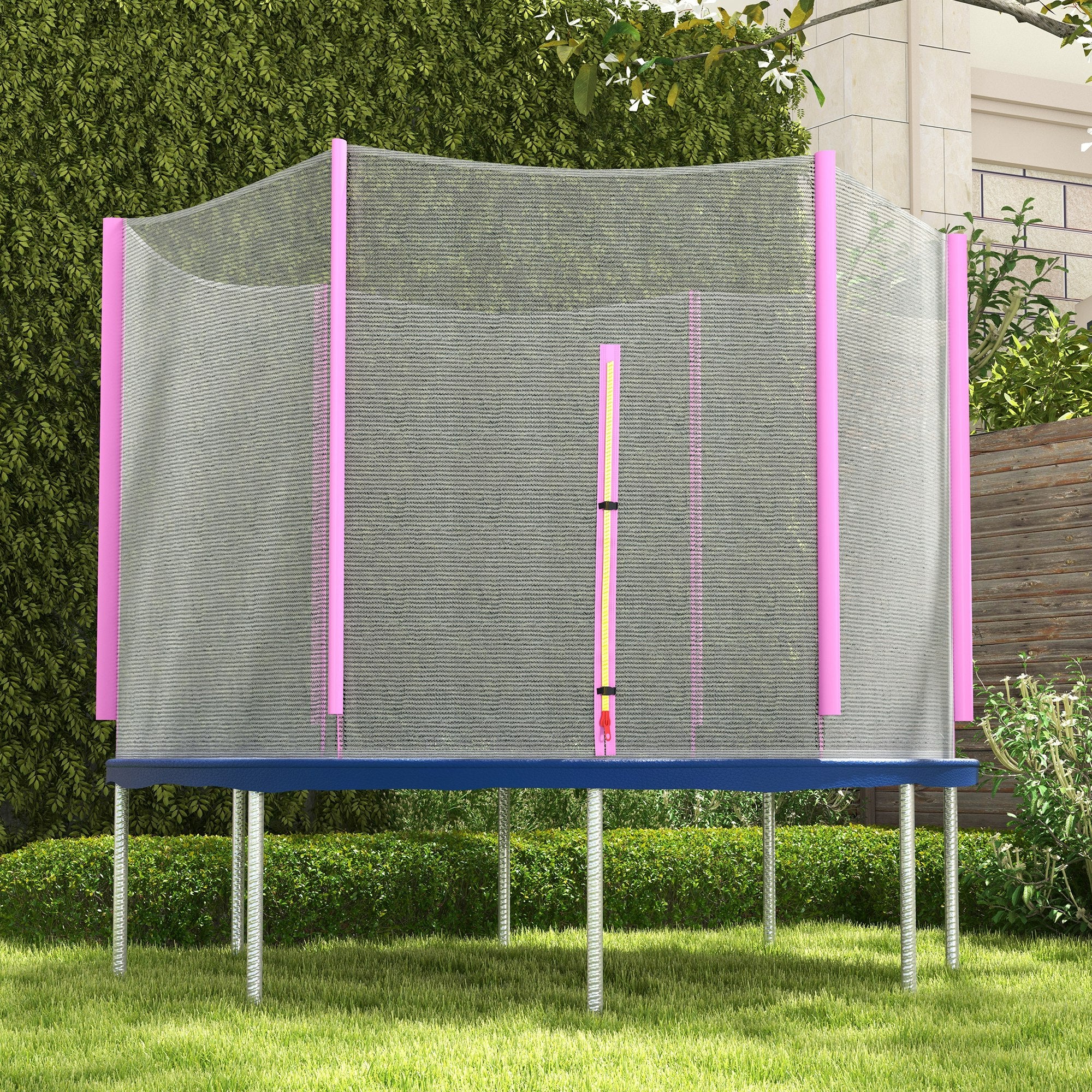 8ft Trampoline Net Replacement with 6 Plastic Pole Covers, Weather-Resistant Trampoline Netting Replacement with Zipped Entrance, Poles Not Included, Pink