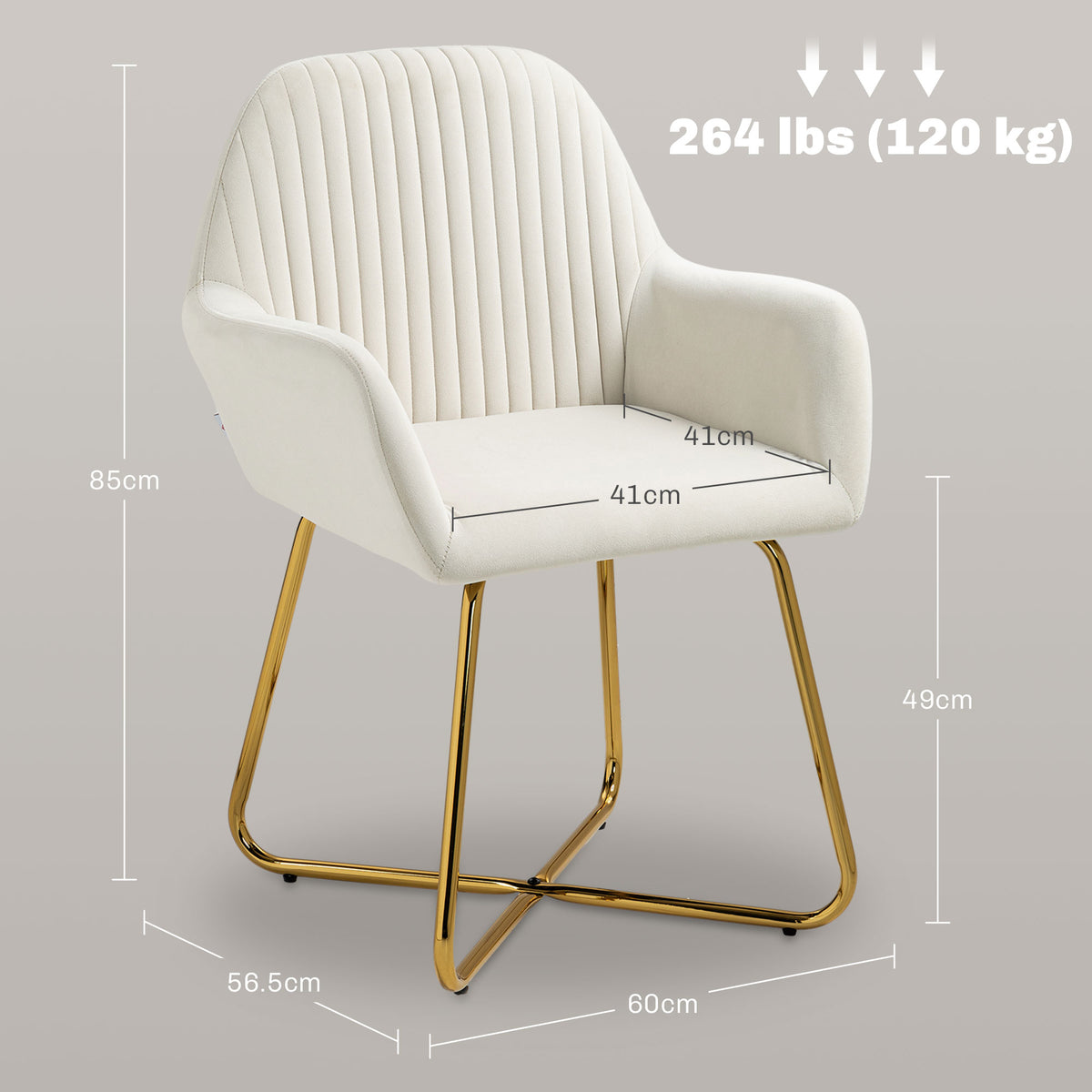 Modern Upholstered Arm Accent Chair with Metal Base - Cream White
