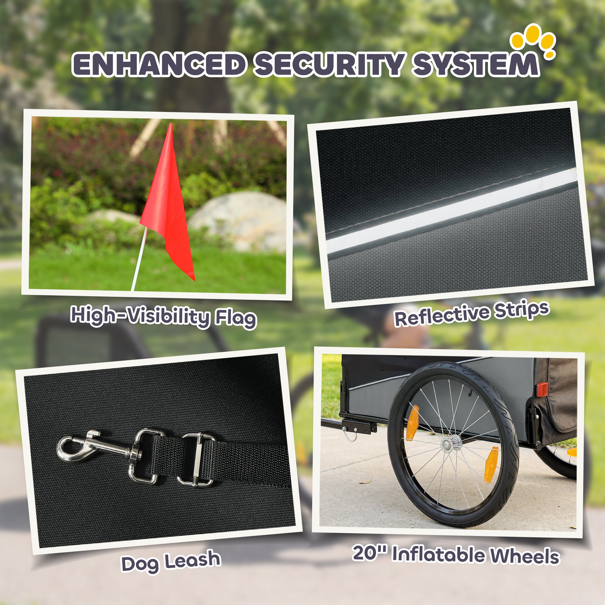 Dog Bike Trailer, Dog Cart Bicycle Carrier for Small and Medium Pets with 20" Inflatable Rubber Wheels, Grey