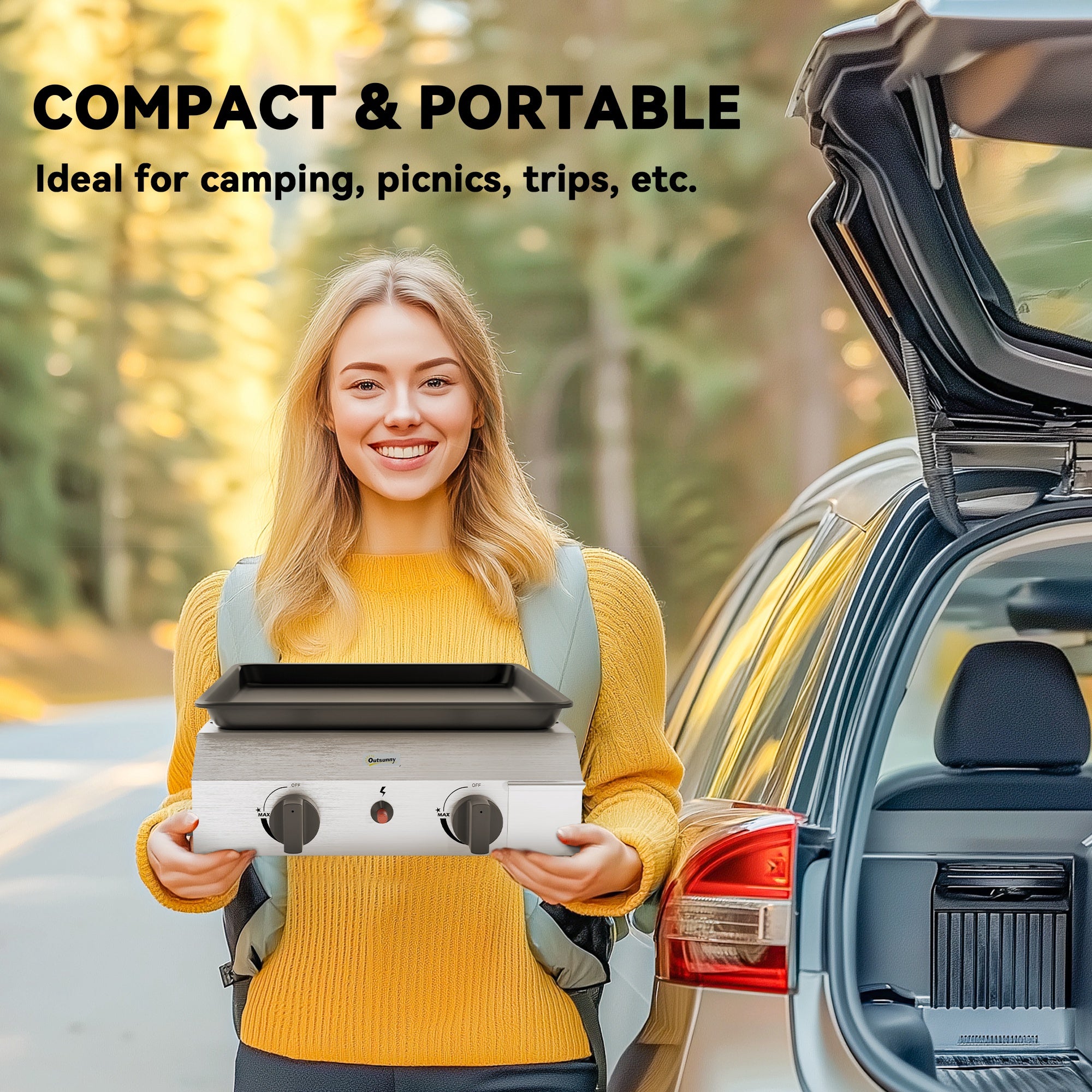 Two Burner Portable Gas Grill with Adjustable Burners and Grease Tray - Black