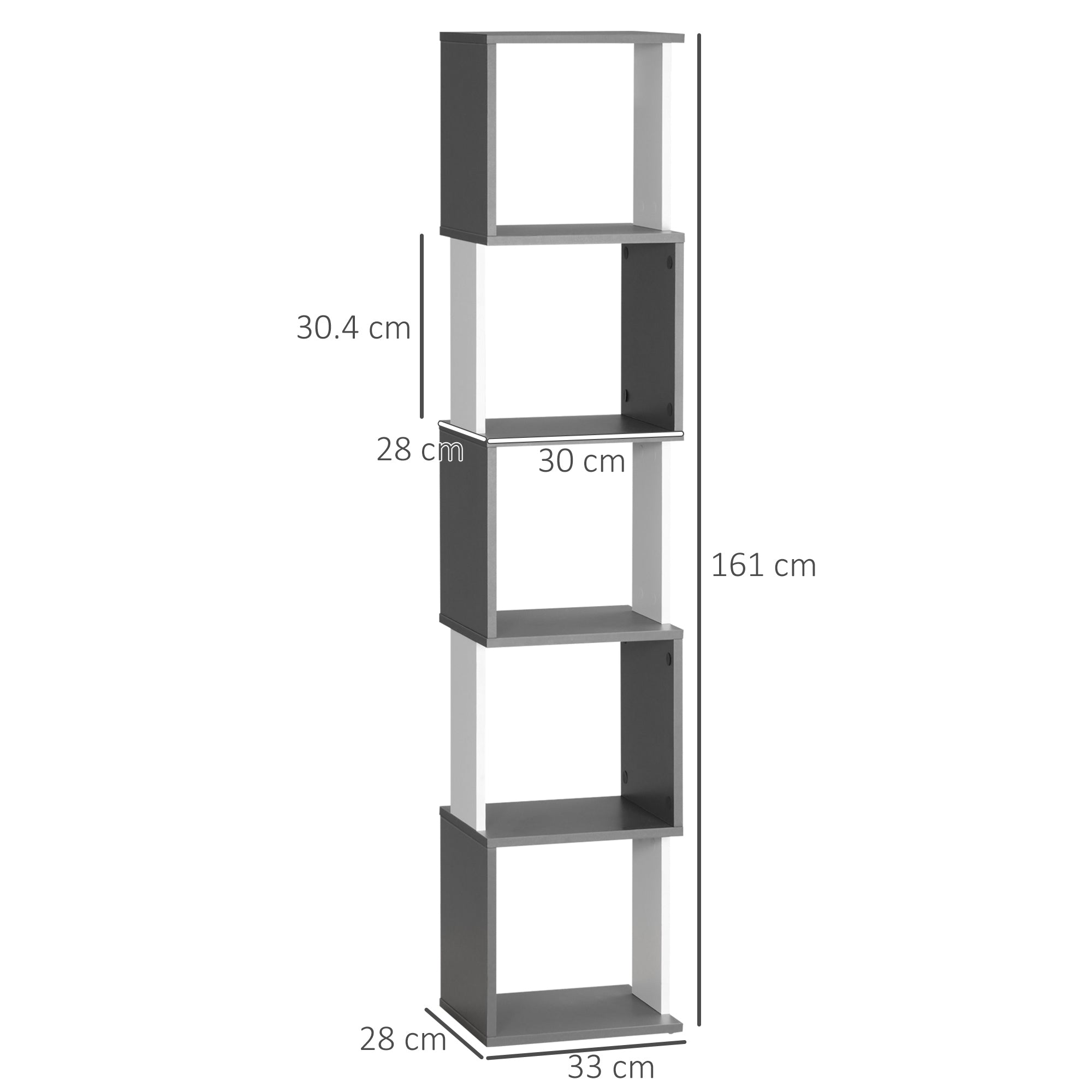 Modern 5-Tier Freestanding Bookshelf Storage Shelving for Living Room Home Office - White and Dark Grey
