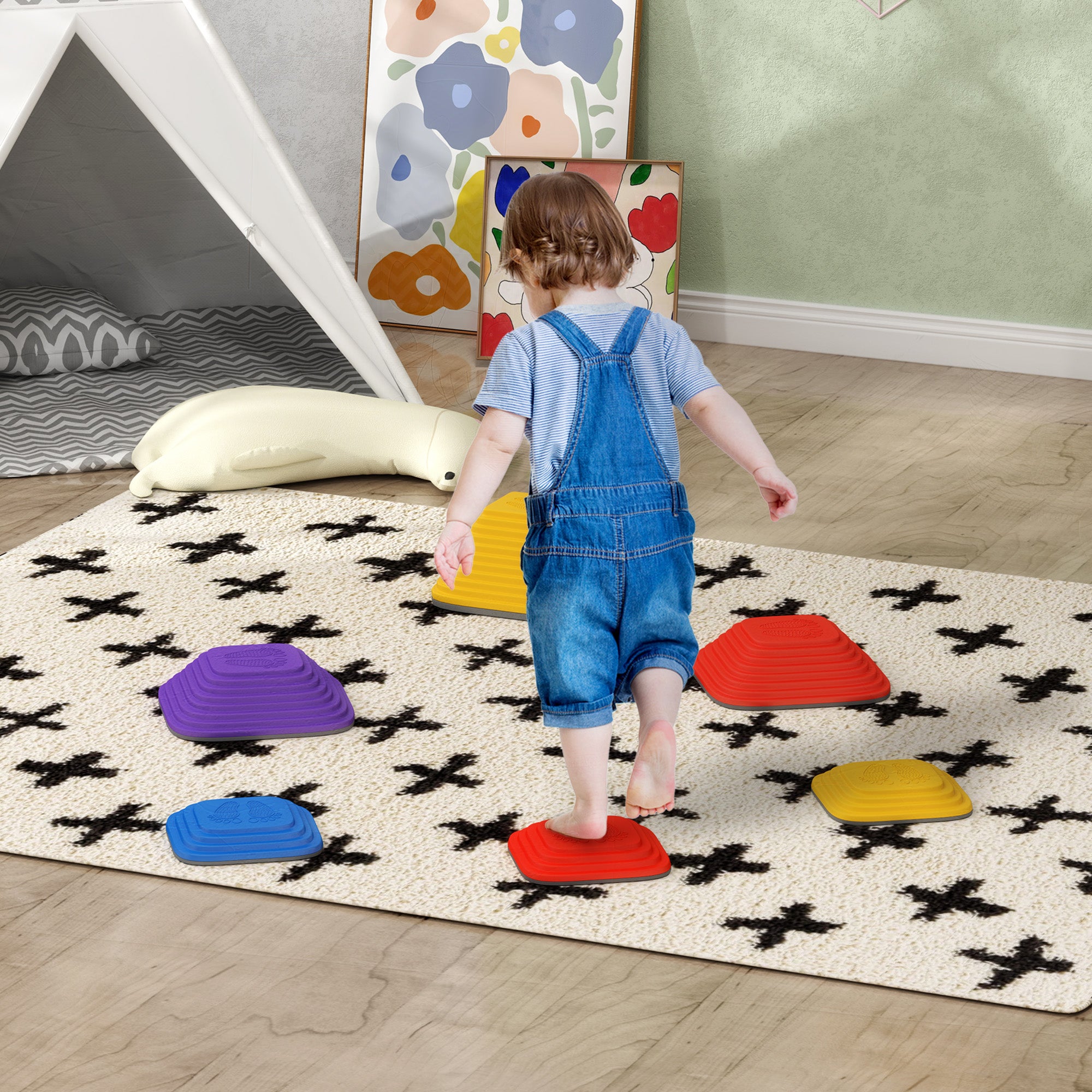 Balance Stepping Stones for Kids, 6PCs Non-Slip Stackable River Stones, Obstacle Courses for Balance & Motor Skills