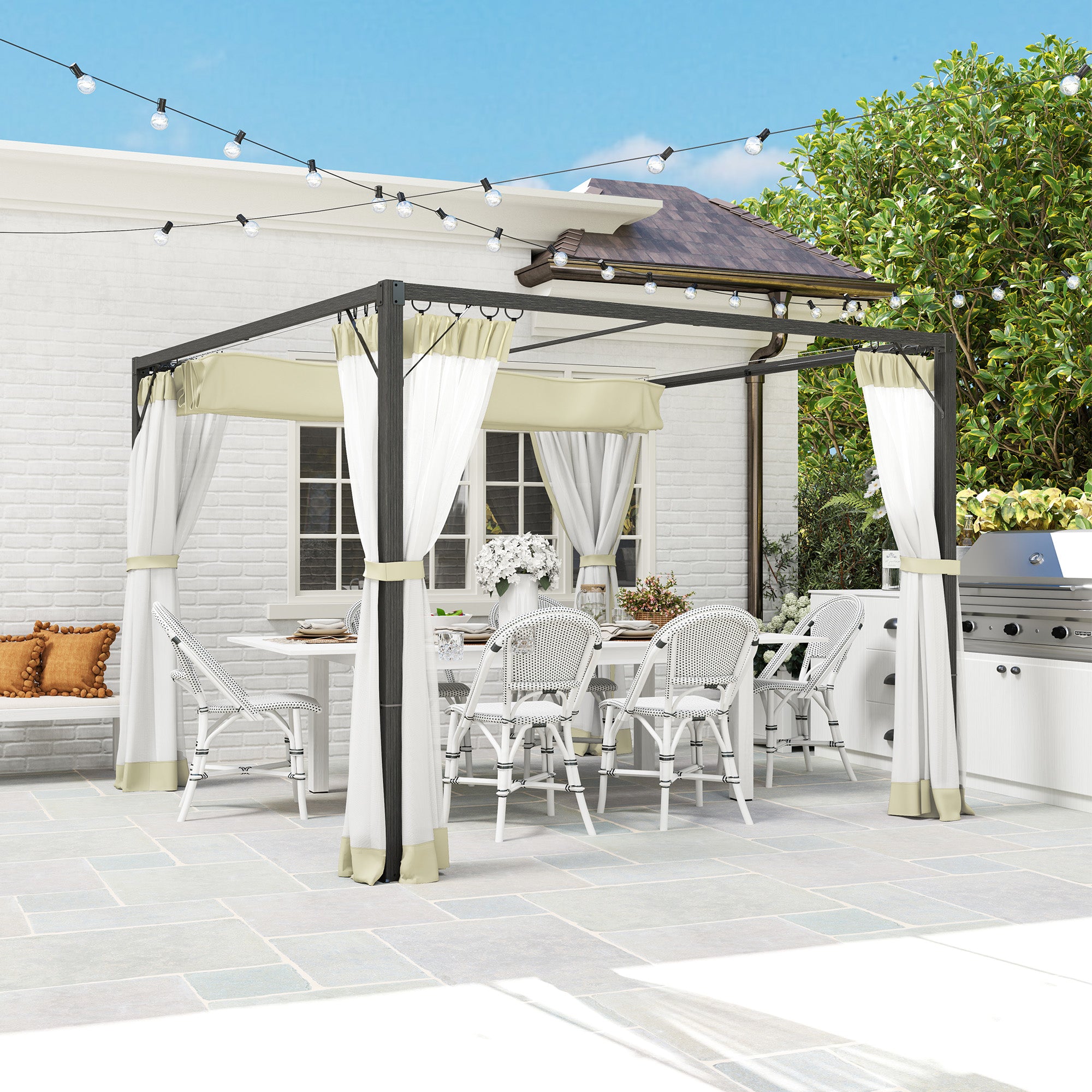3 Metre Aluminium Frame Pergola Set with Retractable Roof - Khaki