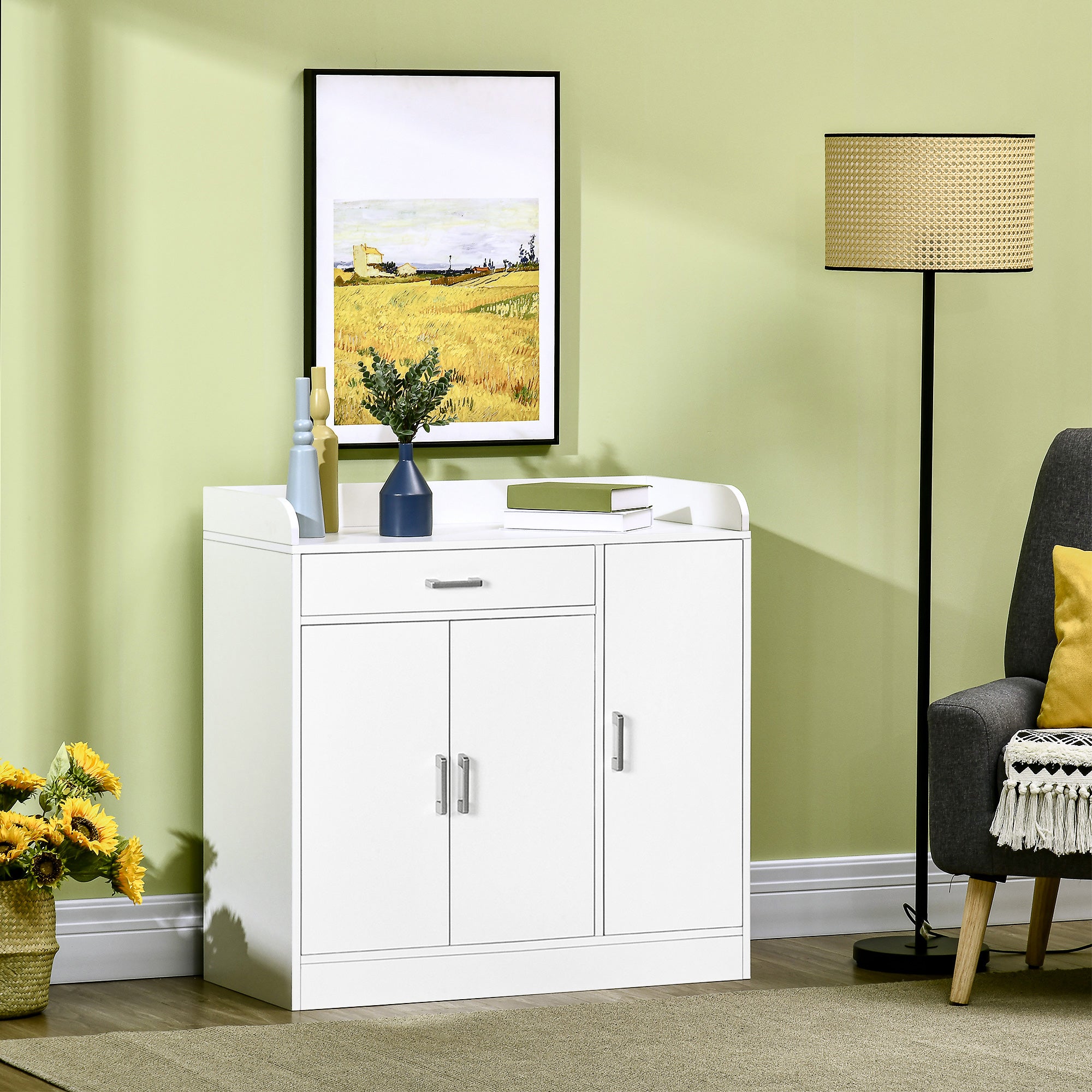 Modern Sideboard with Storage Cabinet, Floor Cupboard with Drawer for Living Room, Bedroom, Hallway, White