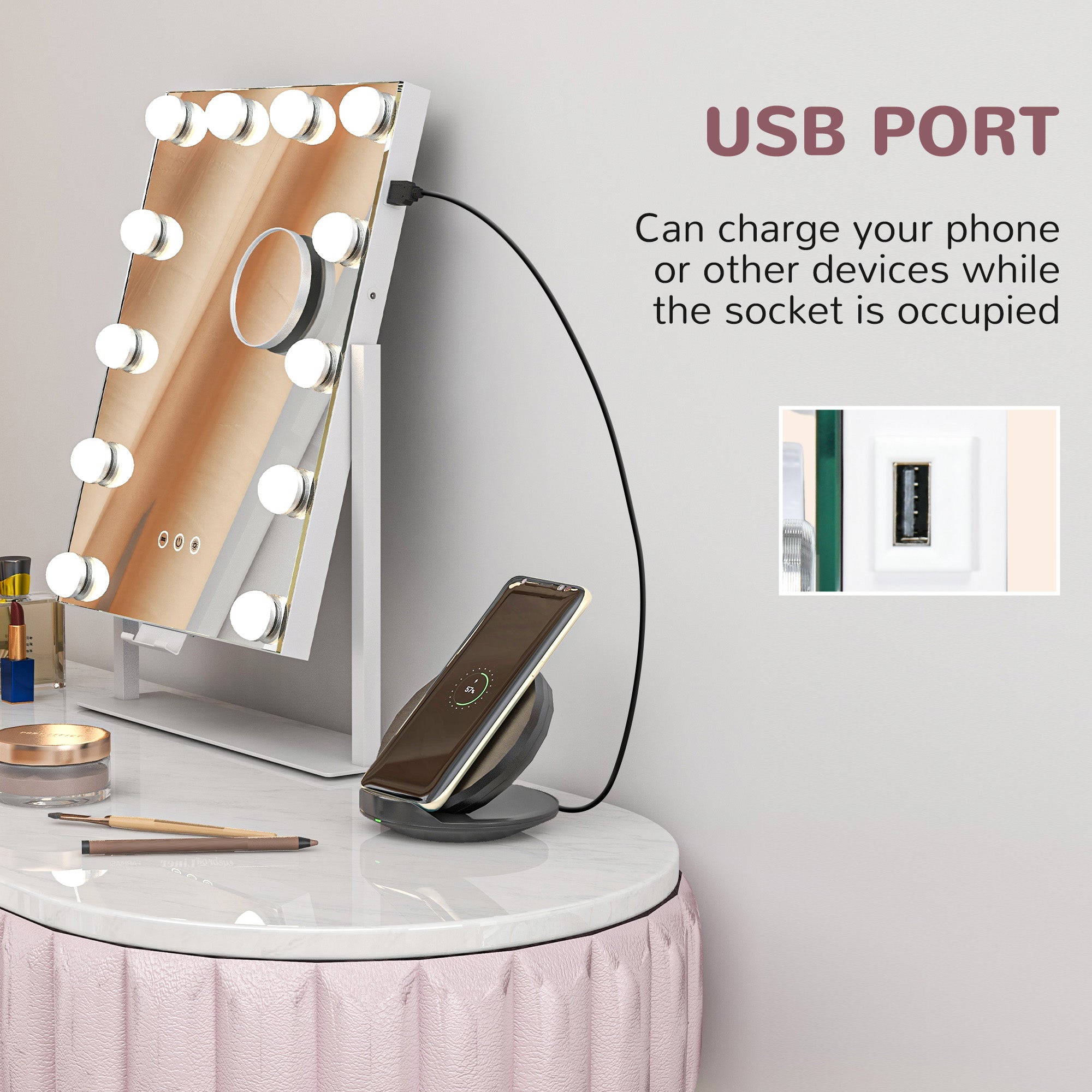 12 LED bulb Tabletop Makeup Mirror, with Adjustable Settings