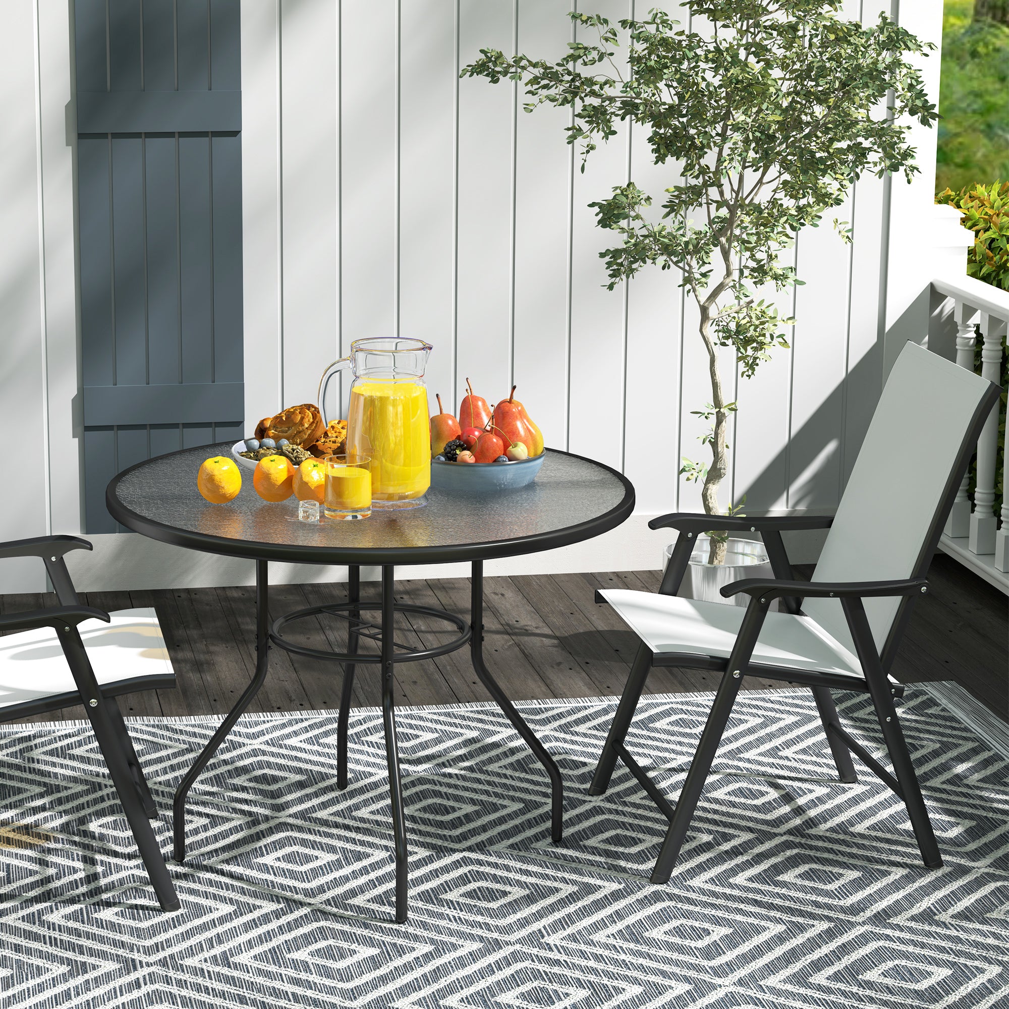 1 Piece Glass Top Garden Table with Parasol Hole - Black