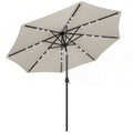 2.6 m Garden Parasol Umbrella with LED Solar Light, Parasol Cover, Outdoor Market Patio Umbrella, Light Grey
