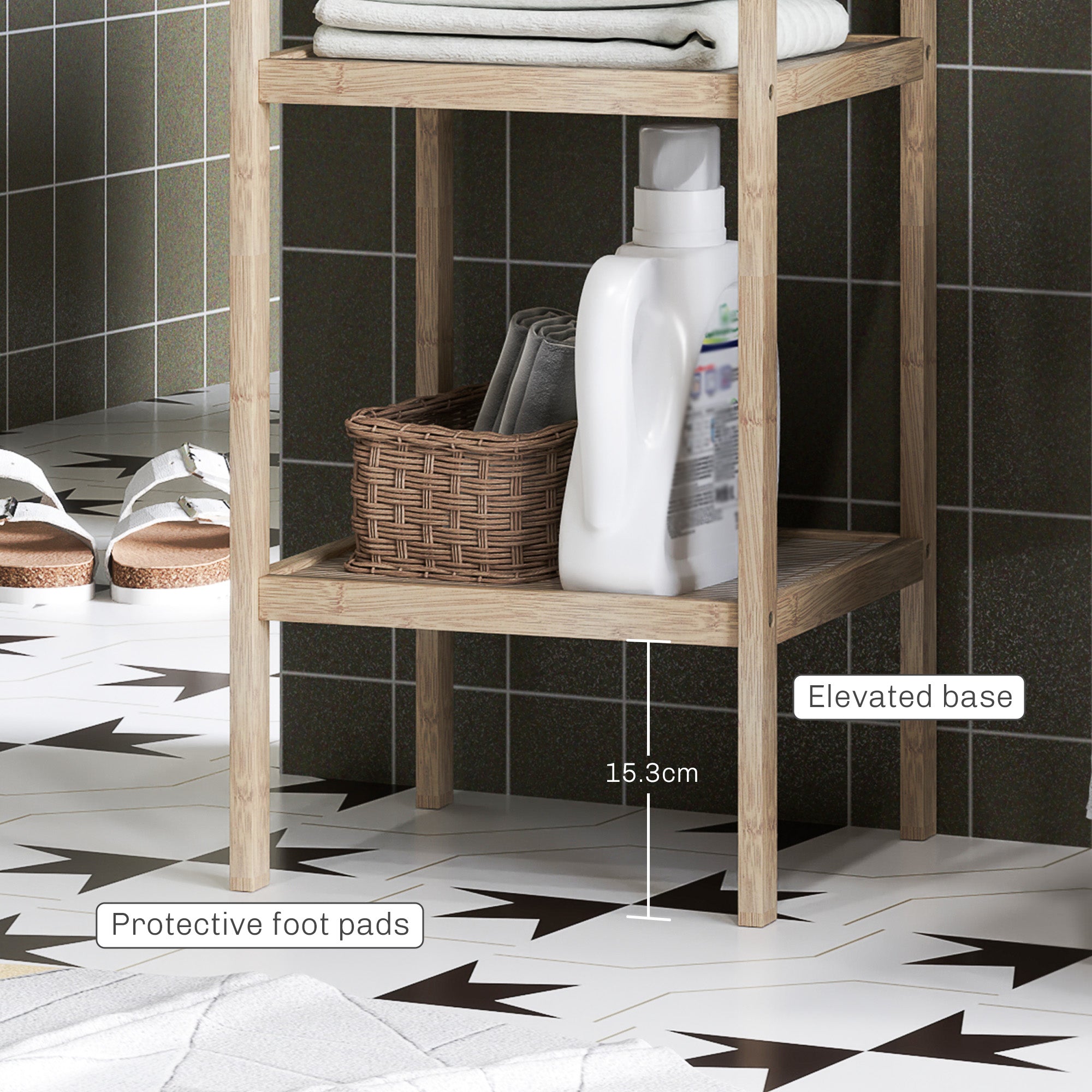 Four-Tier Bamboo Bathroom Shelf - Natural Finish