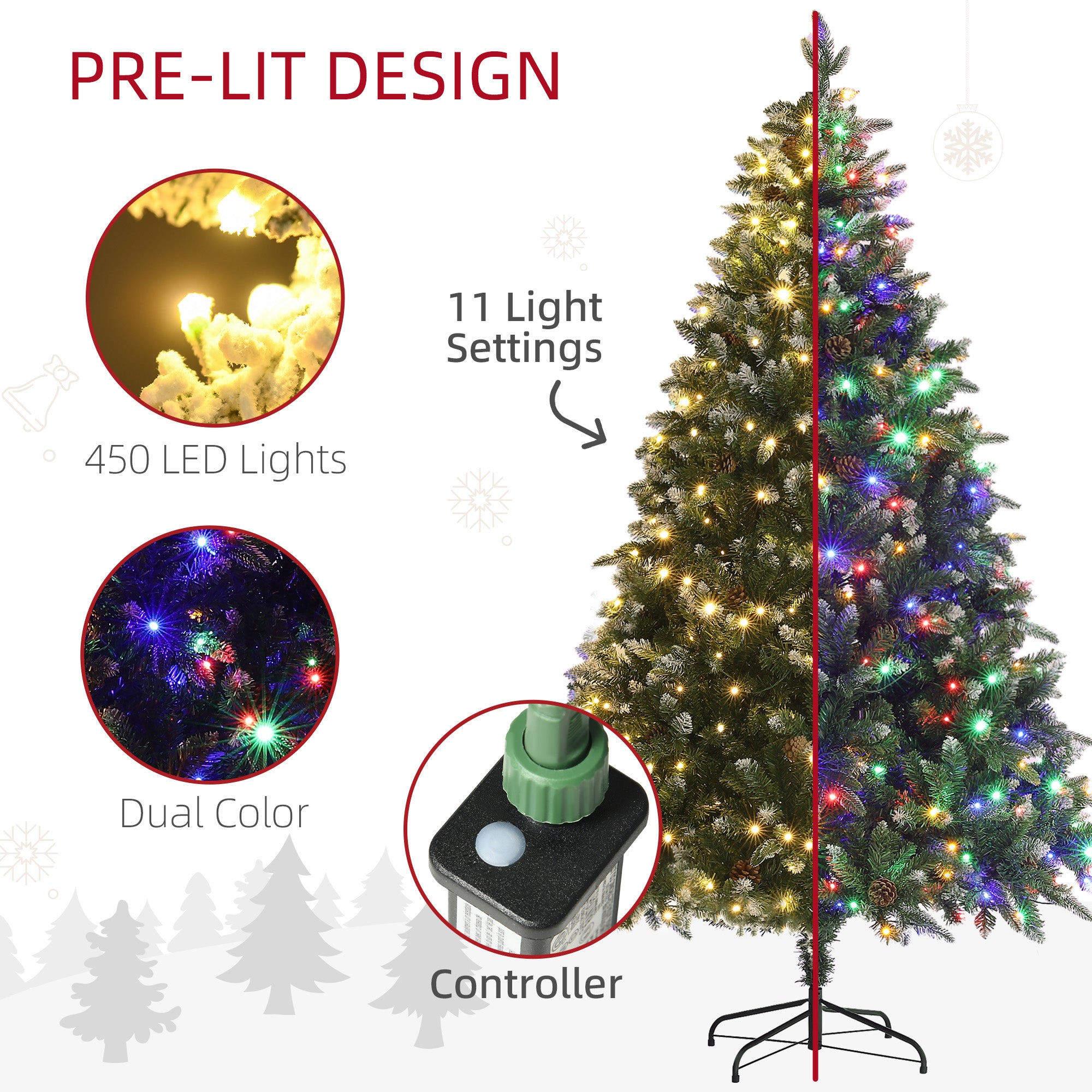 7ft LED Pre-Lit Artificial Christmas Tree, with Base