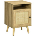 Bedside Table with Rattan Panel, Shelf & Cupboard 39x35x60cm - Natural