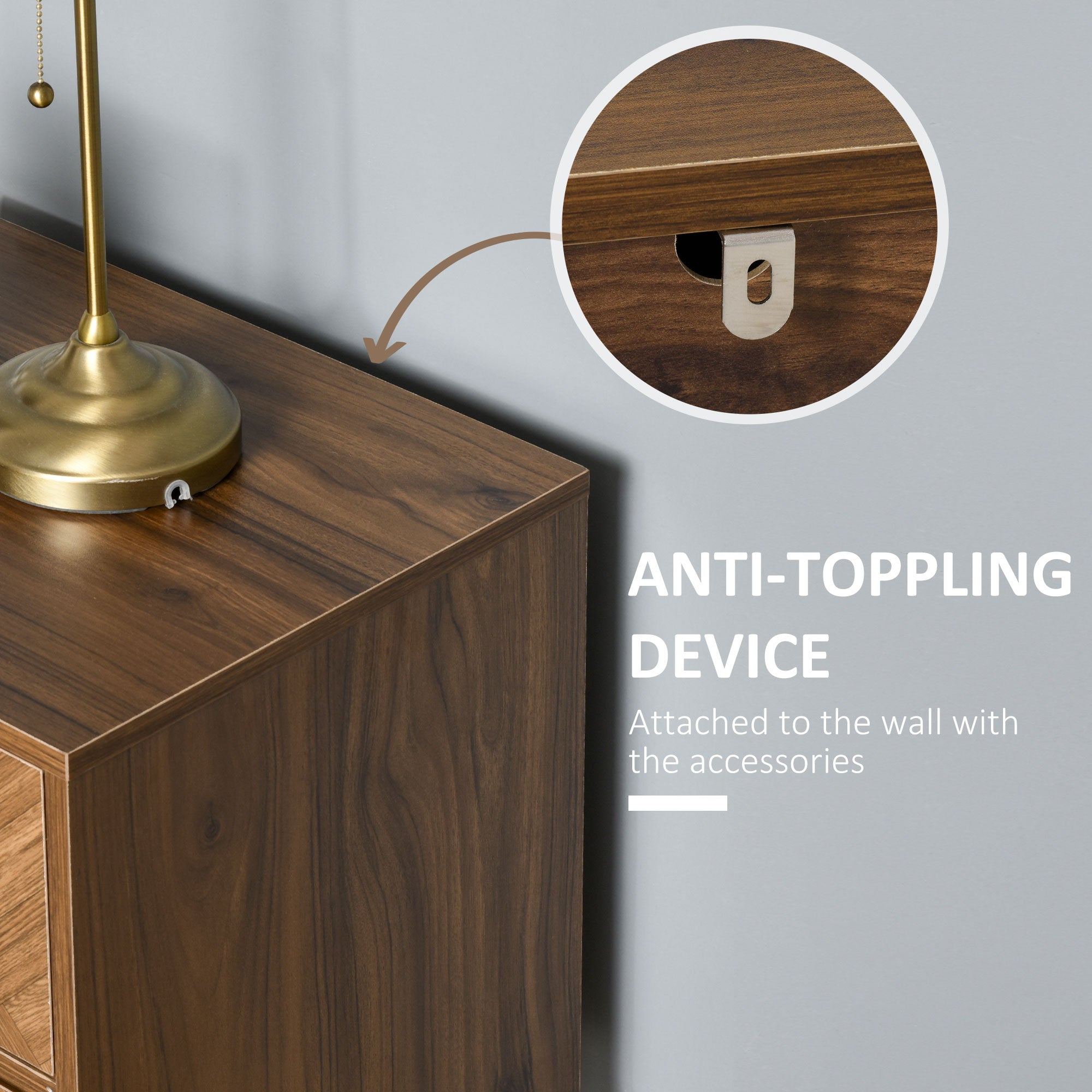 Bedside Table Set of 2 with 2 Drawers, Modern Side Tables with Herringbone Pattern and Metal Legs for Bedroom, Living Room, Walnut Brown