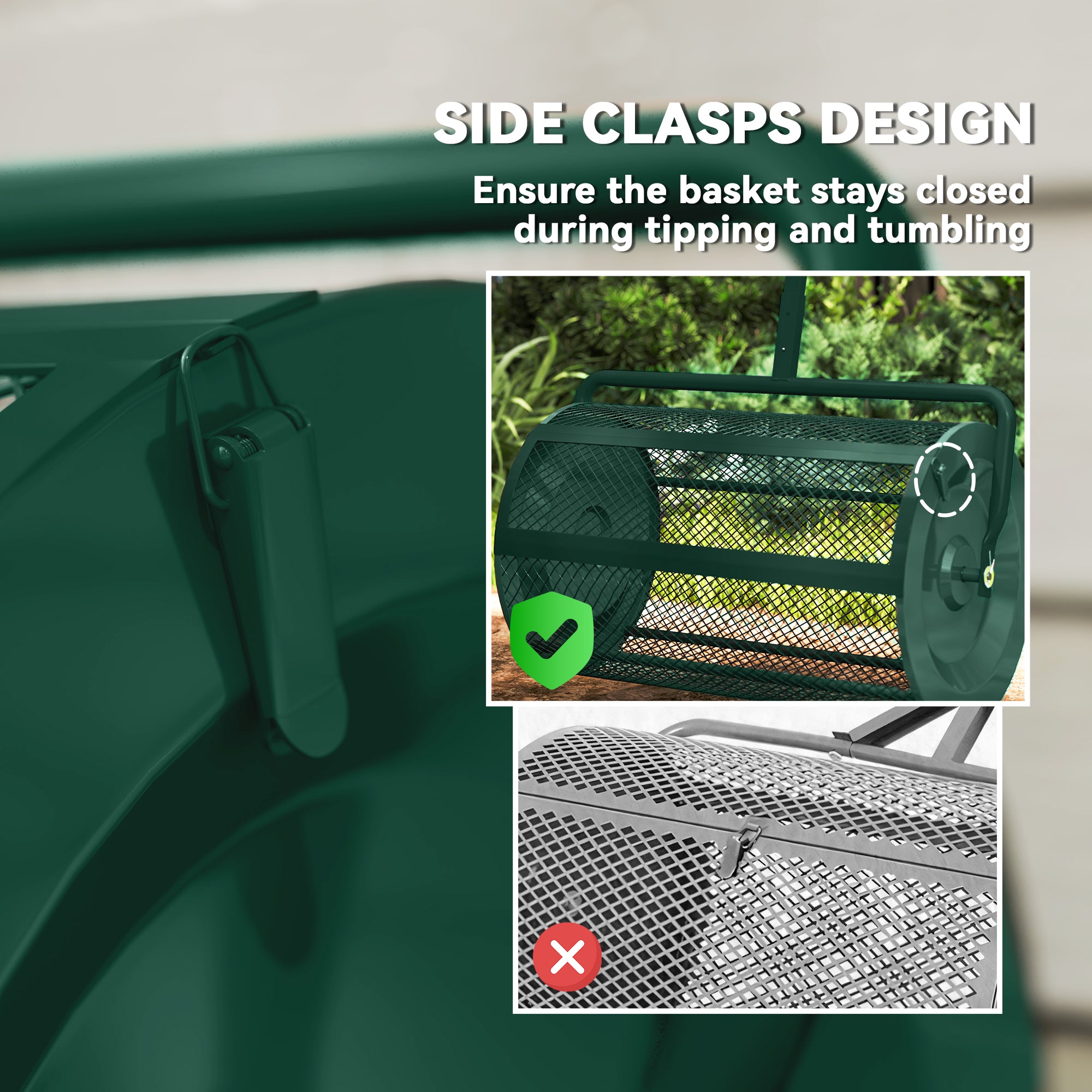 Compost Spreader, 24" Peat Moss Spreader with Height Adjustable T Shaped Handle and Metal Mesh Basket, Garden Spreader for Seeding, Spreading Manure, Green