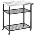 Outdoor Grill Cart with Stainless Steel Tabletop, 3-Tier Pizza Oven Stand with 2 Shelves, 6 Hooks, Wheels, Black