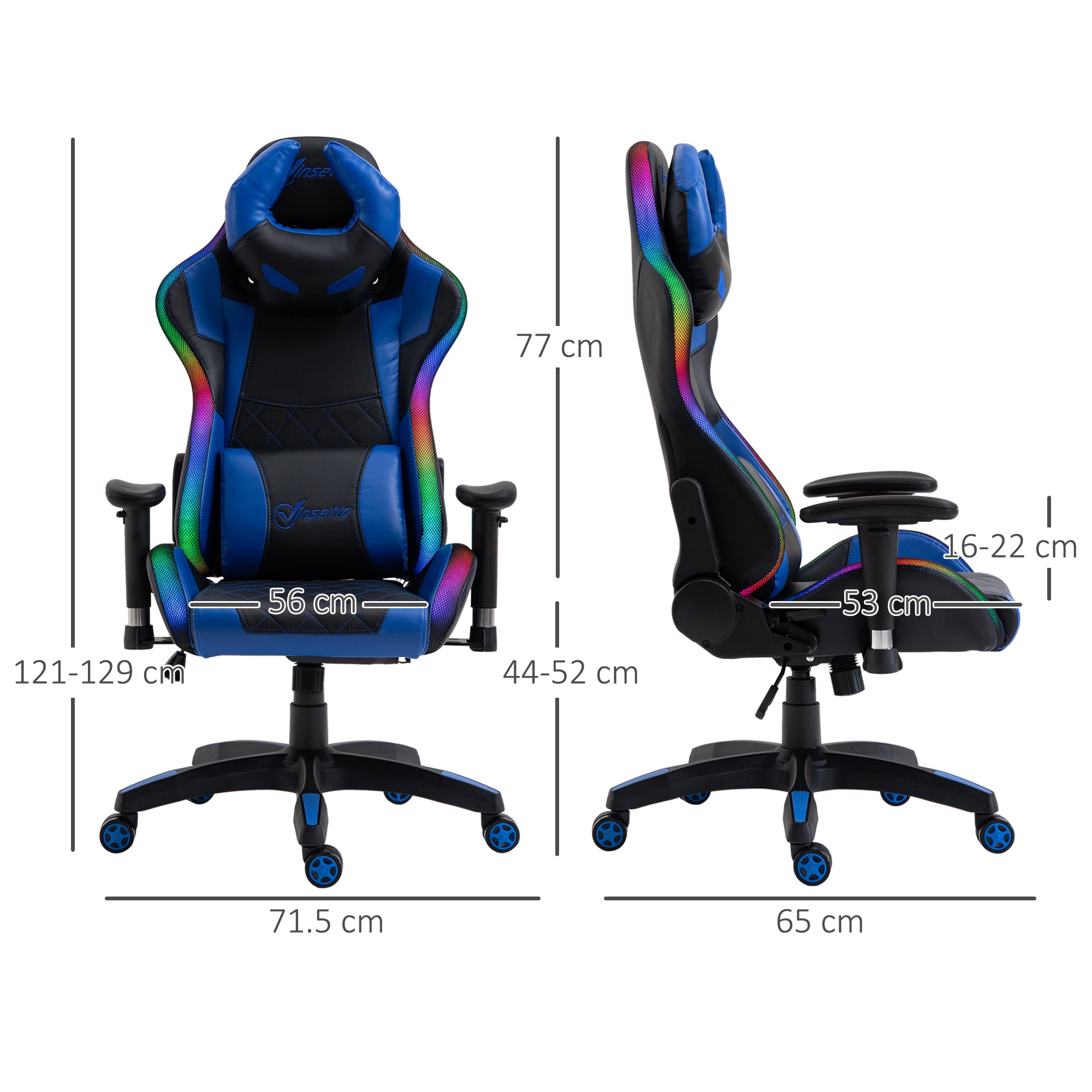 Racing Gaming Chair with RGB LED Light, Lumbar Support, Swivel Home Office Computer Recliner High Back Gamer Desk Chair, Black Blue