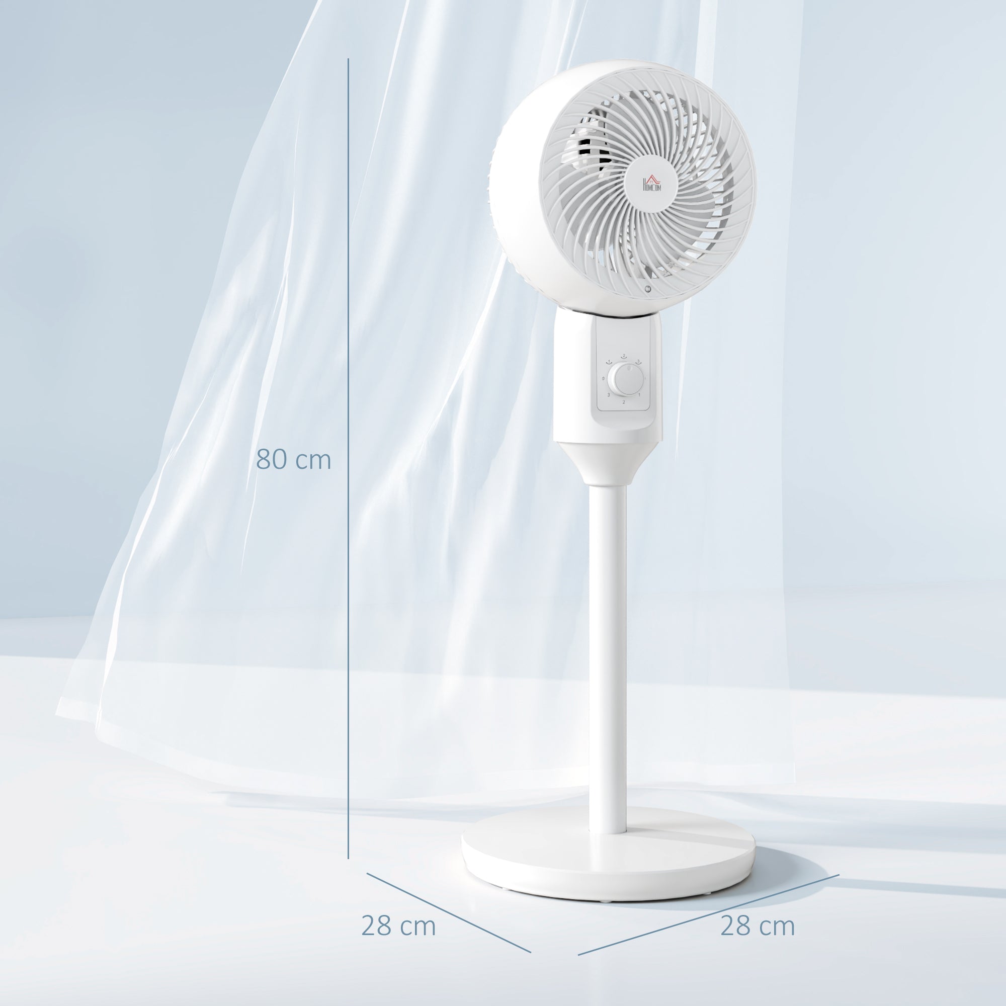 9'' Air Circulator Fan with 3 Speeds, 70° Oscillation & 90° Tilt, Carry Handle - White