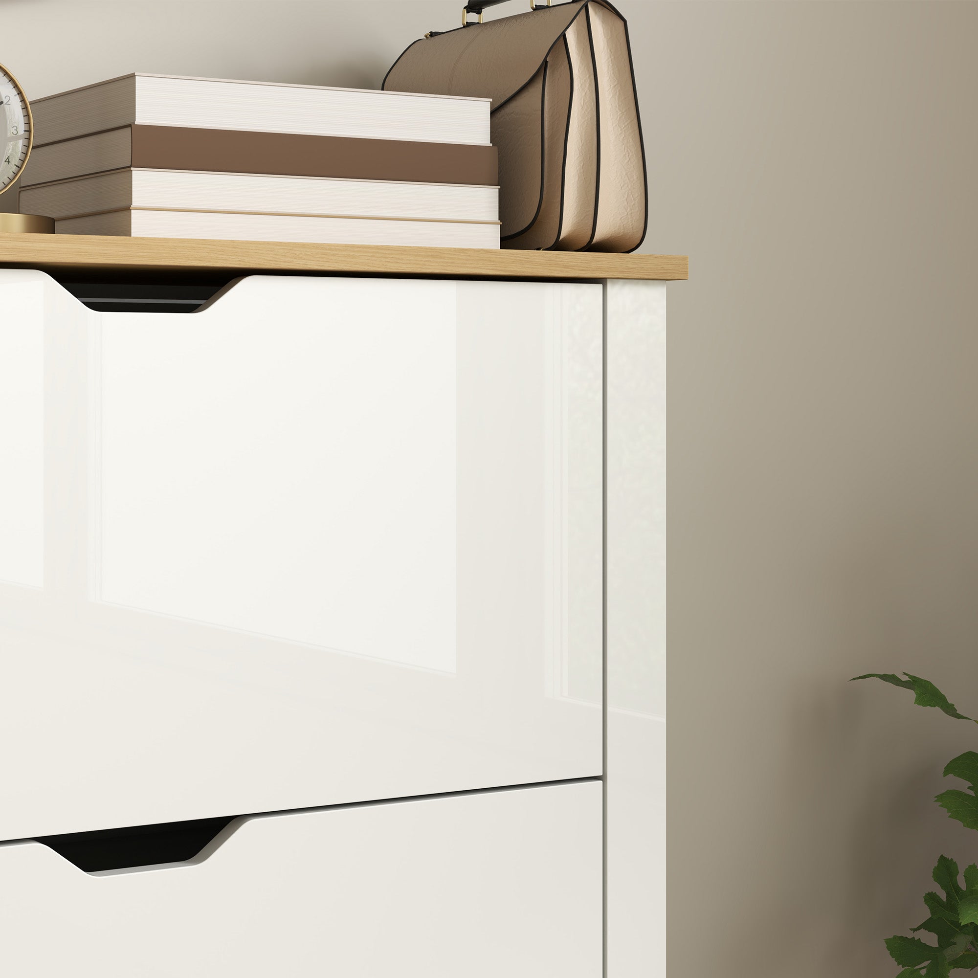 Slim Shoe Cabinet, Narrow Shoe Cupboard with 2 Flip Drawers, Adjustable Shelves for 12 Pairs of Shoes, High Gloss White