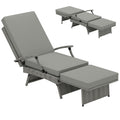 80° Reclining Rattan Lounger with Footstool and Cushions - Grey