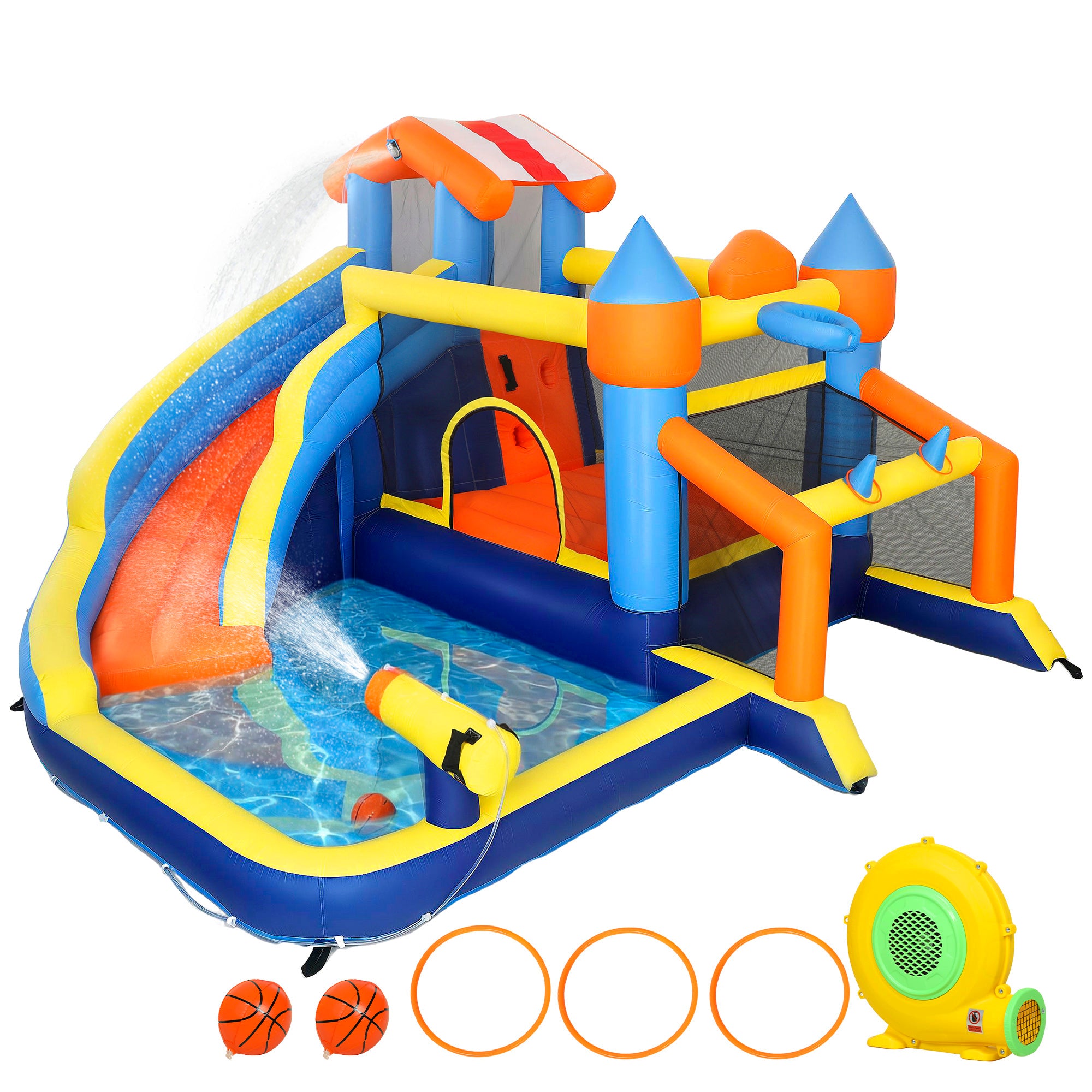 Bouncy Castle for Kids, Inflatable Bounce House with Slide, Pool (Ball Pit), Climbing Wall and Blower for Outdoor