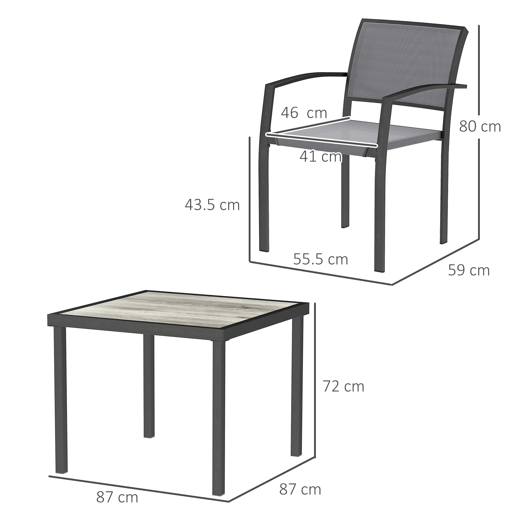 5 Piece Outdoor Garden Dining Set with Texteline Chairs - Grey