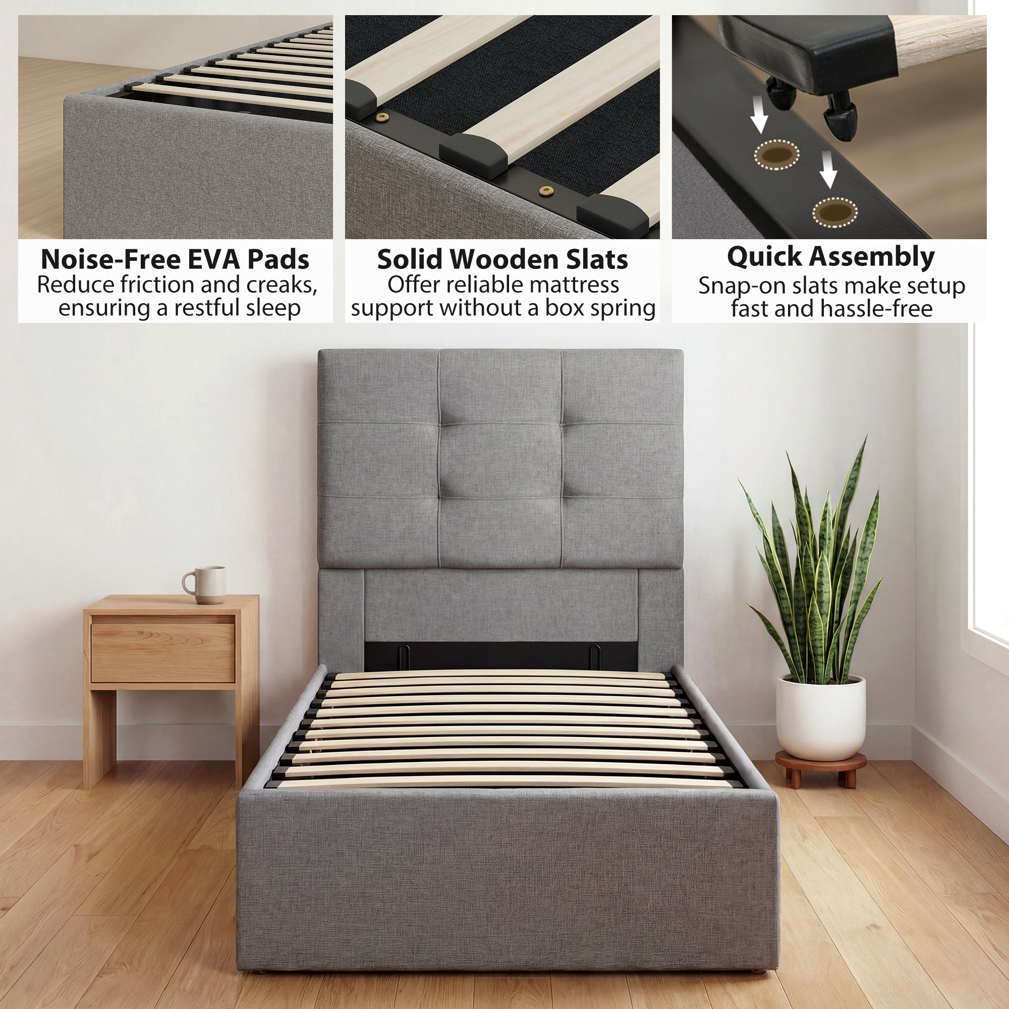 3ft Single Ottoman Bed with Gas Lift Storage - Grey